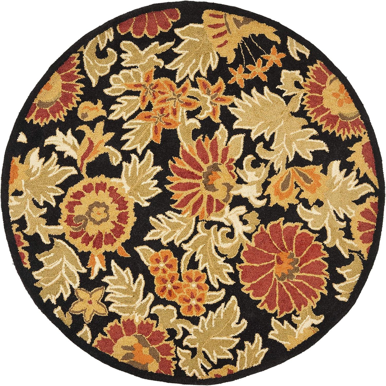 Blossom BLM912 Hand Hooked Area Rug - Black/Multi - 6' Round - Safavieh.