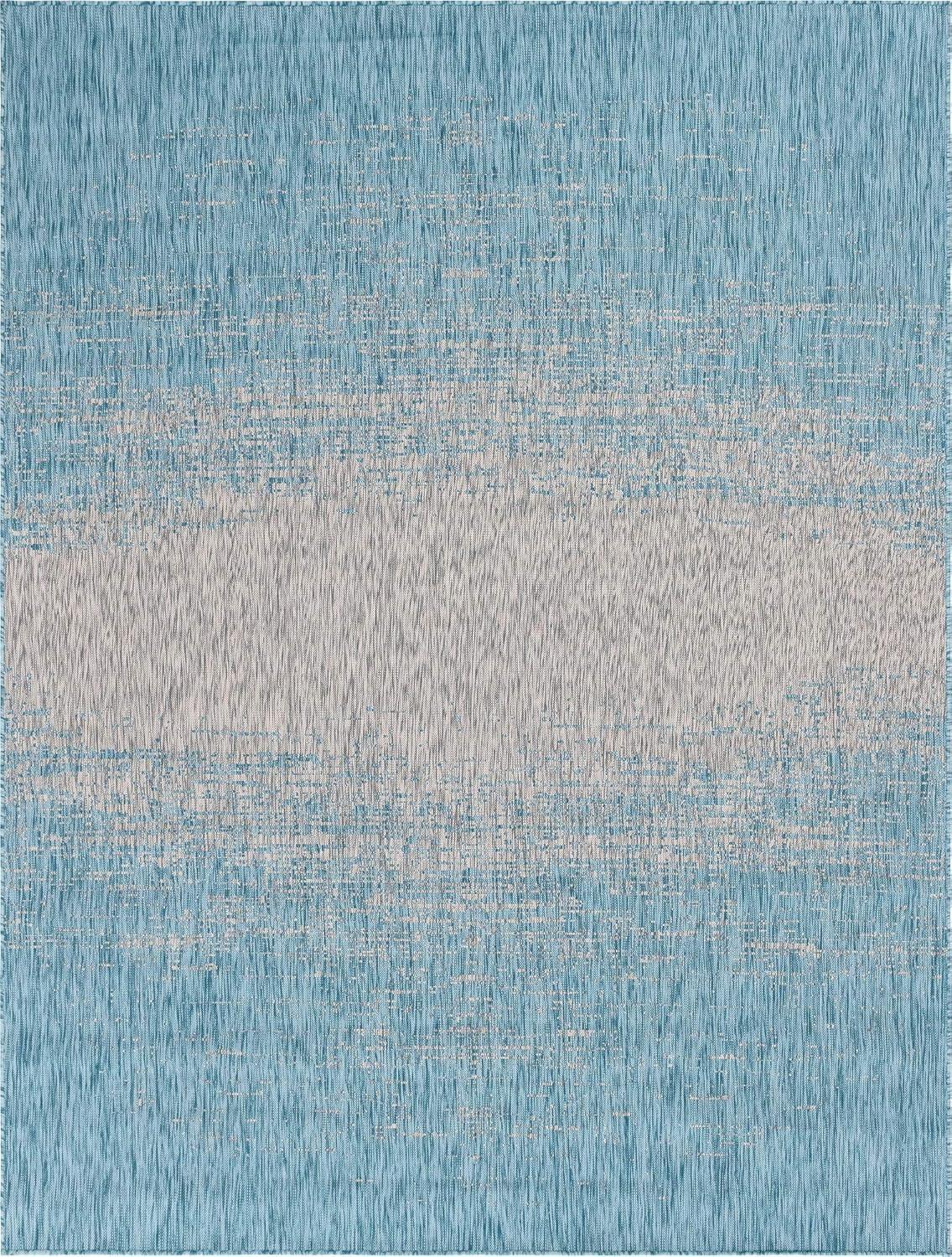 Unique Loom Outdoor Modern Collection Area Rug - Ombre (9' x 12' 2" Rectangle Aqua/Ivory)