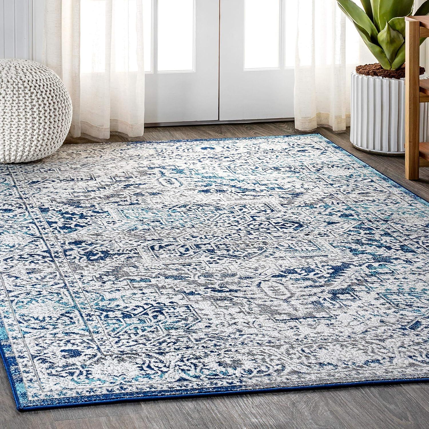 5'x8' Modern Vintage Medallion Area Rug, Navy /Light Grey - JONATHAN Y