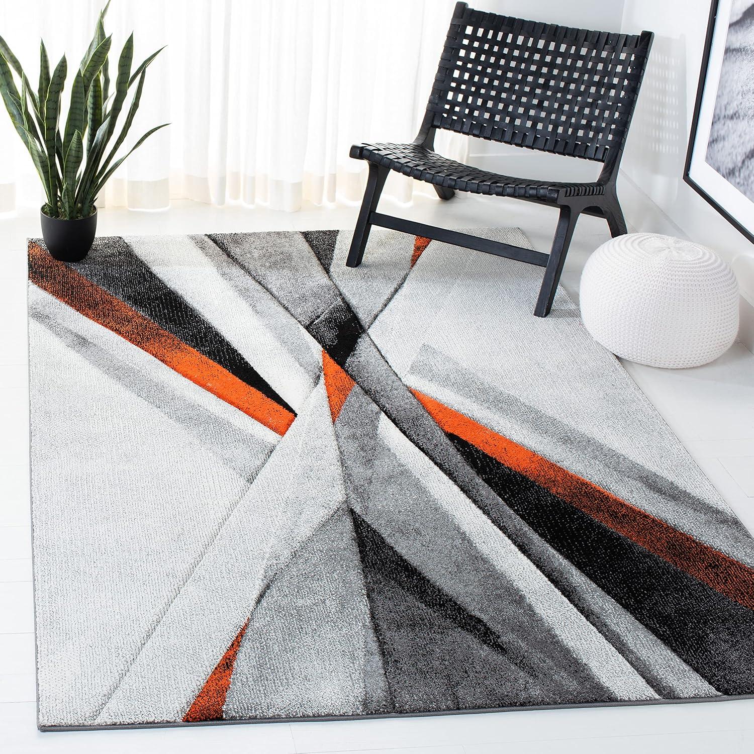 Gray and Orange Mid-Century Modern 8' x 10' Area Rug