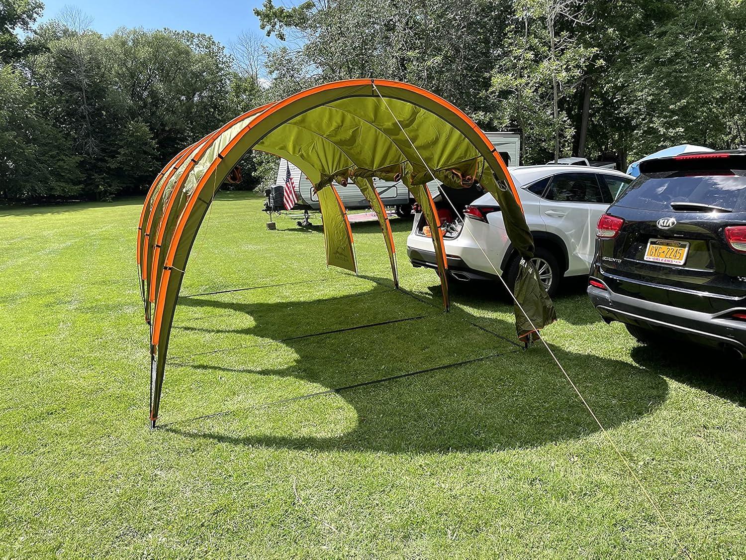 Dark Green Polyester Car Camping Awning Canopy for 8-10 Person