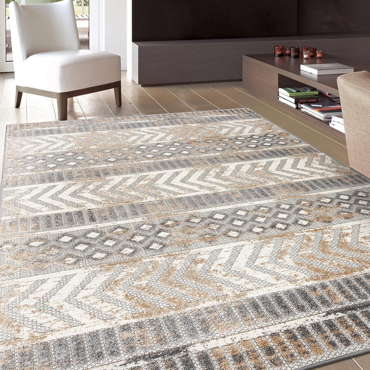 Bohemian Bliss Geometric Beige Indoor/Outdoor 7'10" x 10' Rug