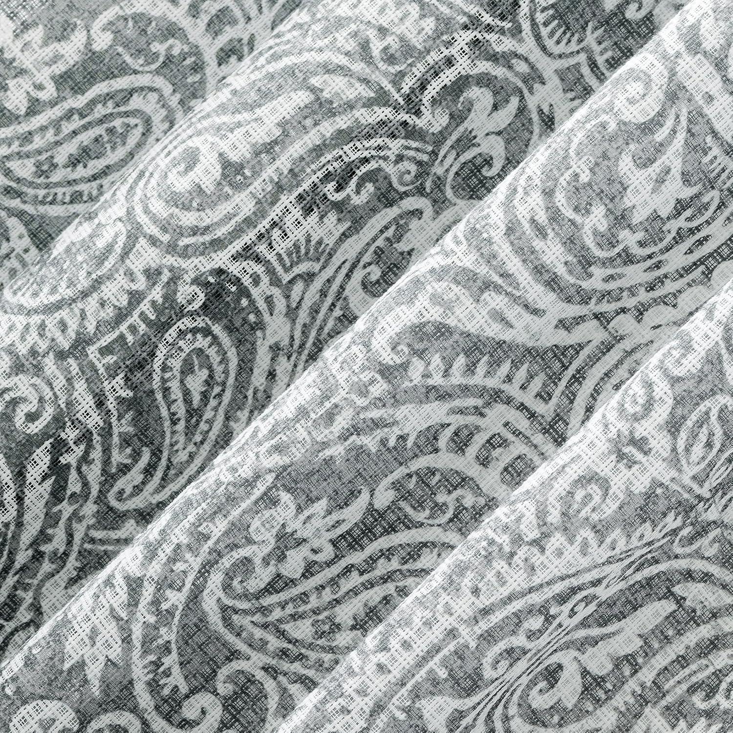 Gray Paisley Waffle Weave Cotton Blend Sheer Curtains, 50" x 84"