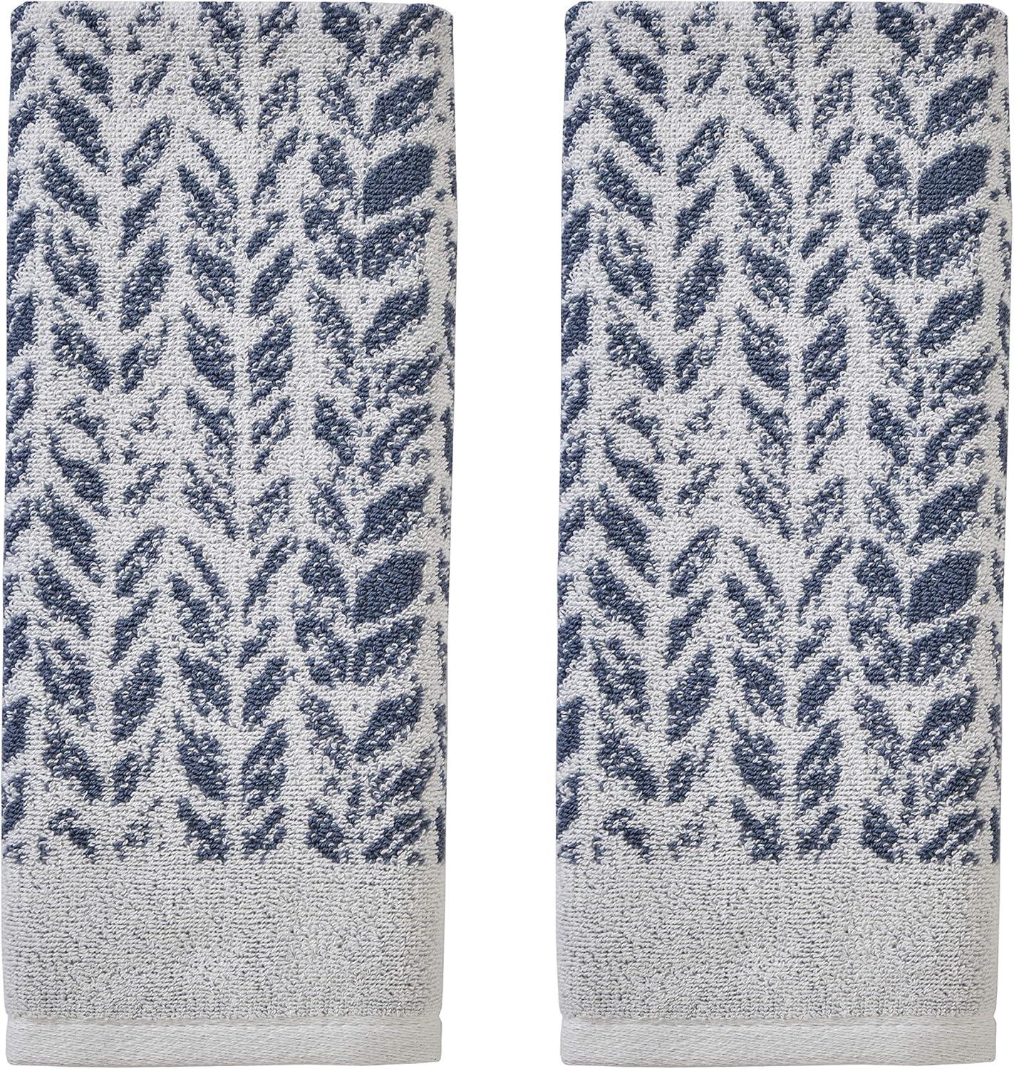 2pc Distressed Leaves Hand Towel Set Blue - SKL Home: Cotton Jacquard, Midweight, Machine Washable