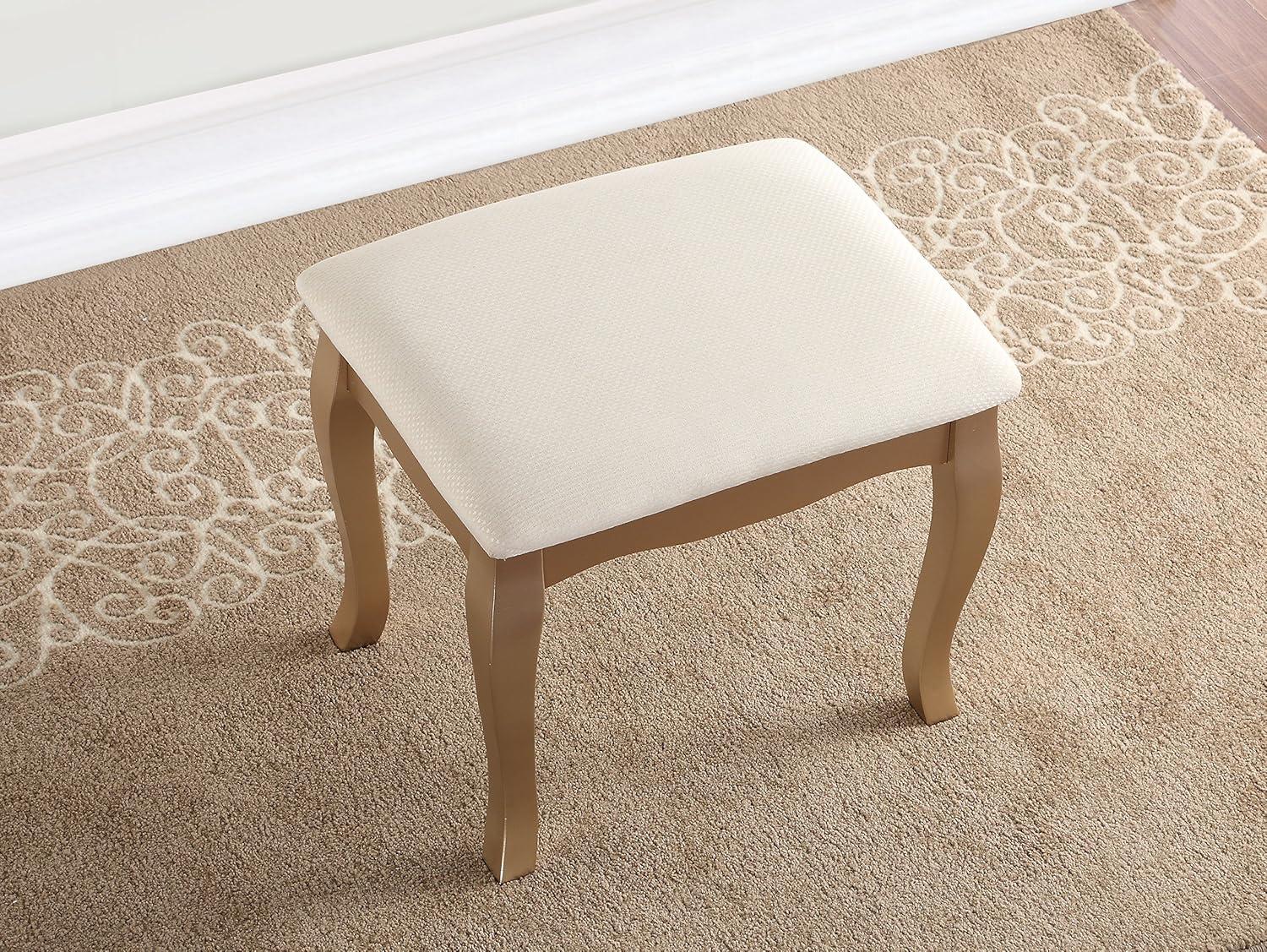 Roundhill Furniture Ashley Wood Makeup Vanity Table and Stool Set, Gold