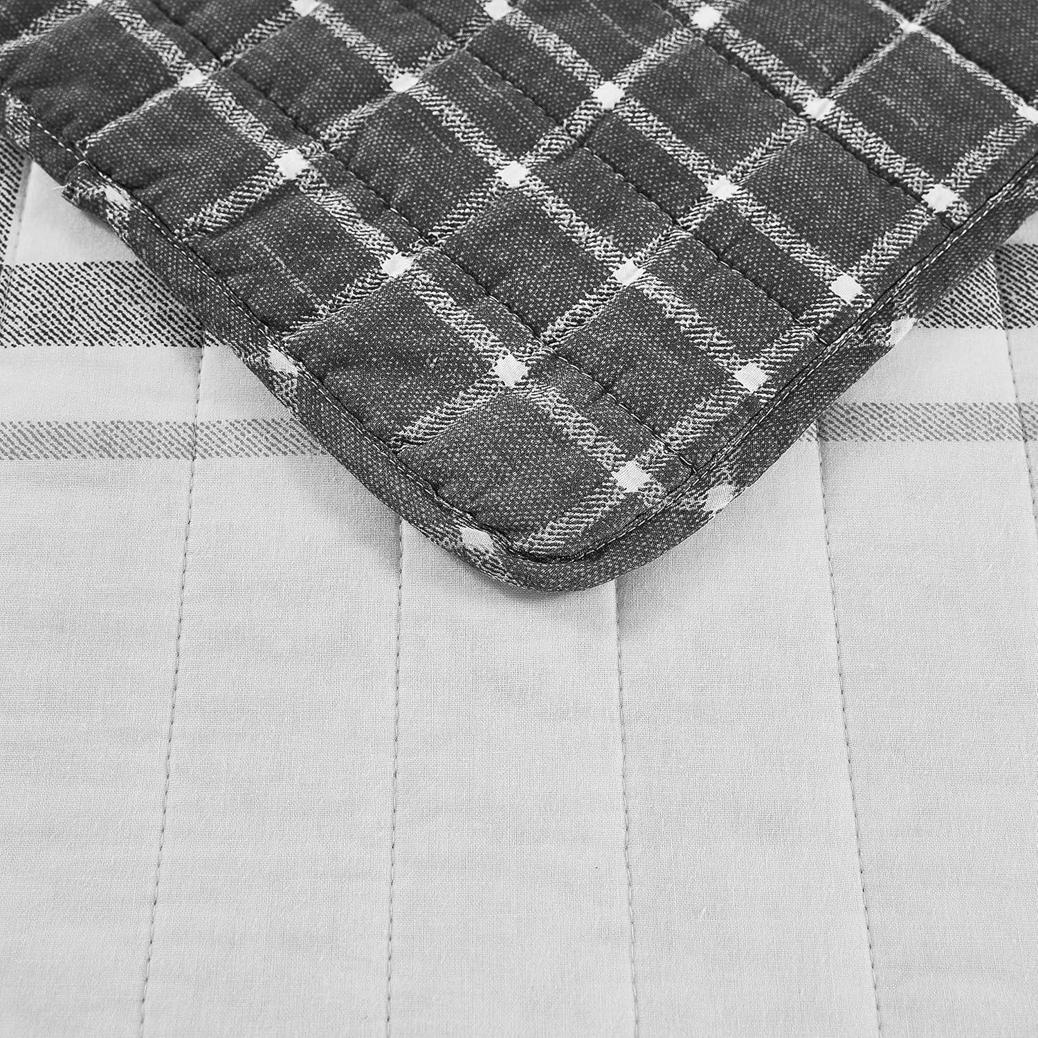 Heather Gray and White Cotton Full Quilt Set