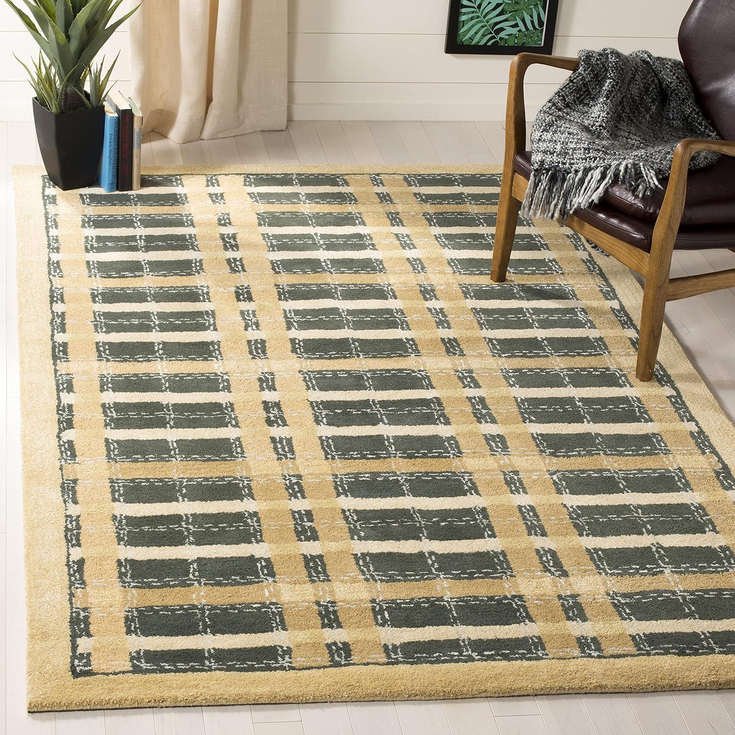 Martha Stewart Hand Tufted Wool/Viscose Plaid Rug in Cornucopia Gold