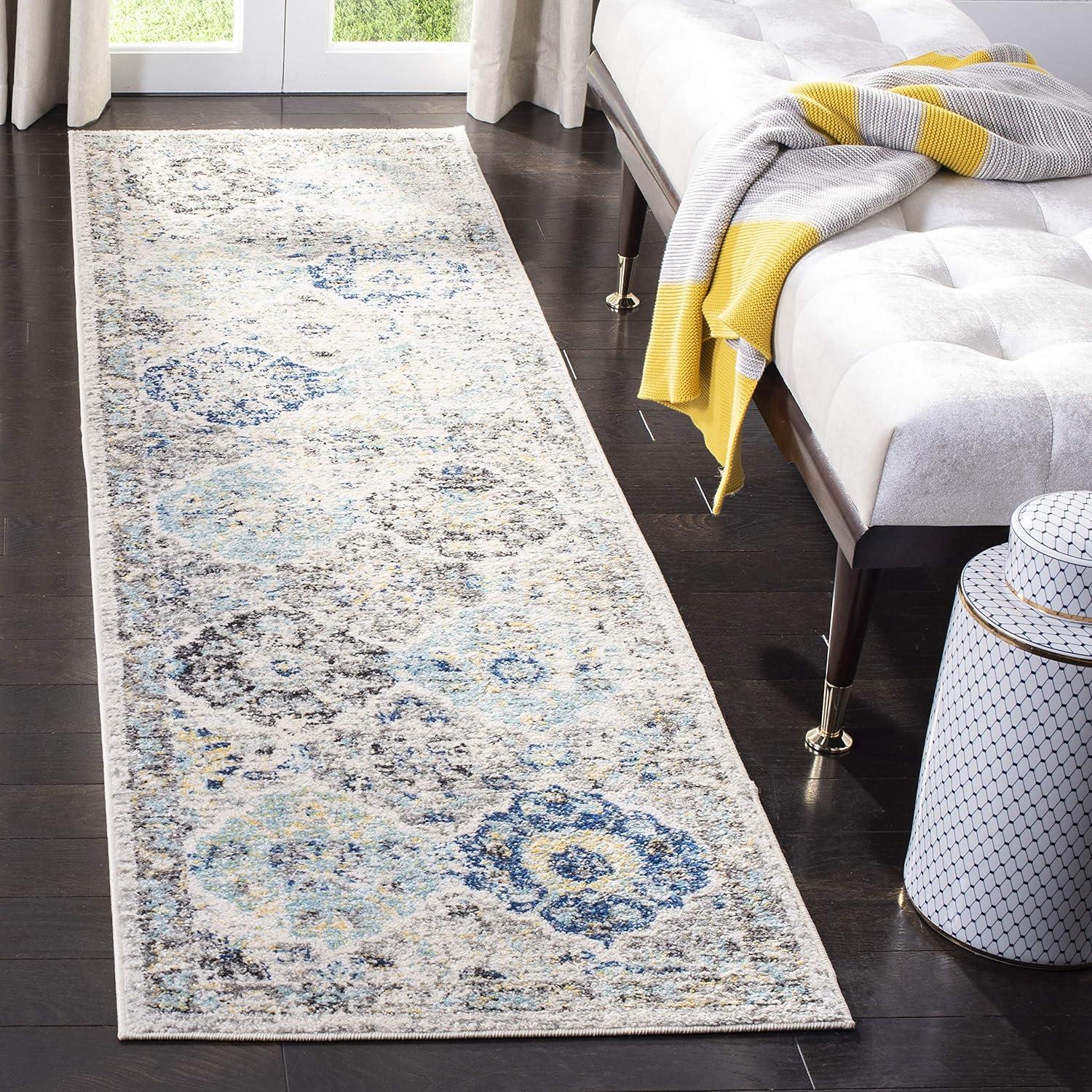 Madison MAD611 Power Loomed Indoor Runner Rug - Ivory/Aqua - 2'3"x6' - Safavieh