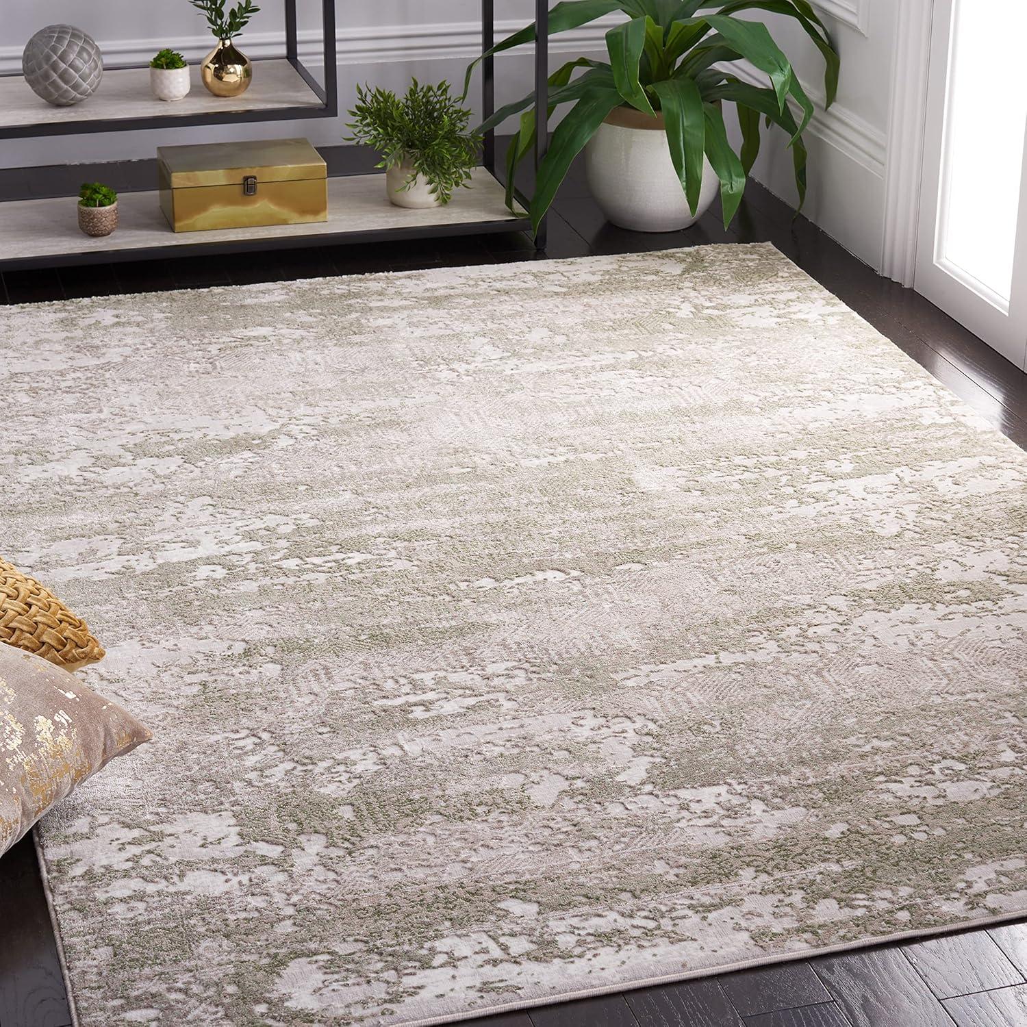 Beige and Sage Abstract Flat Woven Synthetic Area Rug