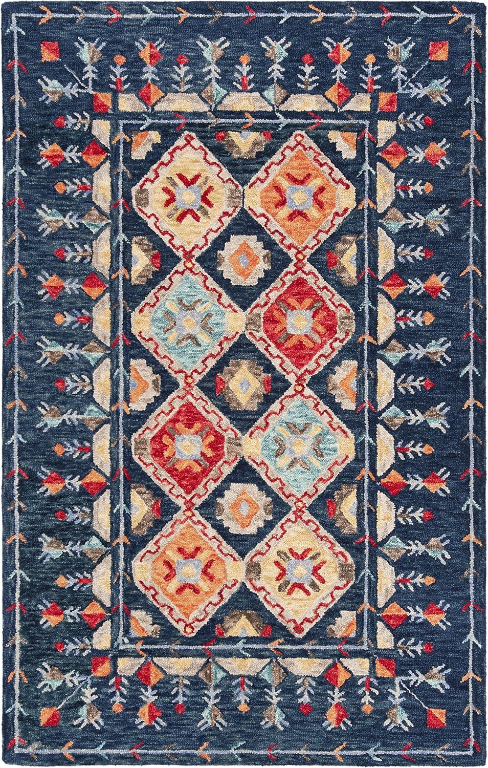 Aspen APN515 Hand Tufted Indoor Area Rug - Navy/Orange - 5'x8' - Safavieh