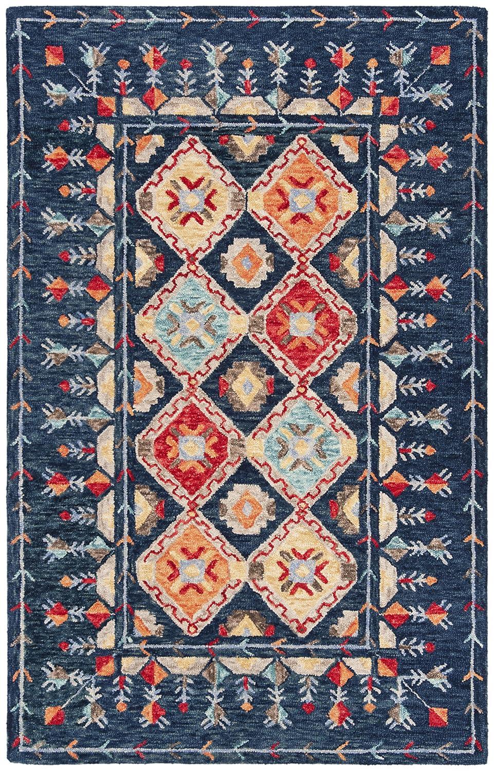 Aspen APN515 Hand Tufted Indoor Area Rug - Navy/Orange - 5'x8' - Safavieh