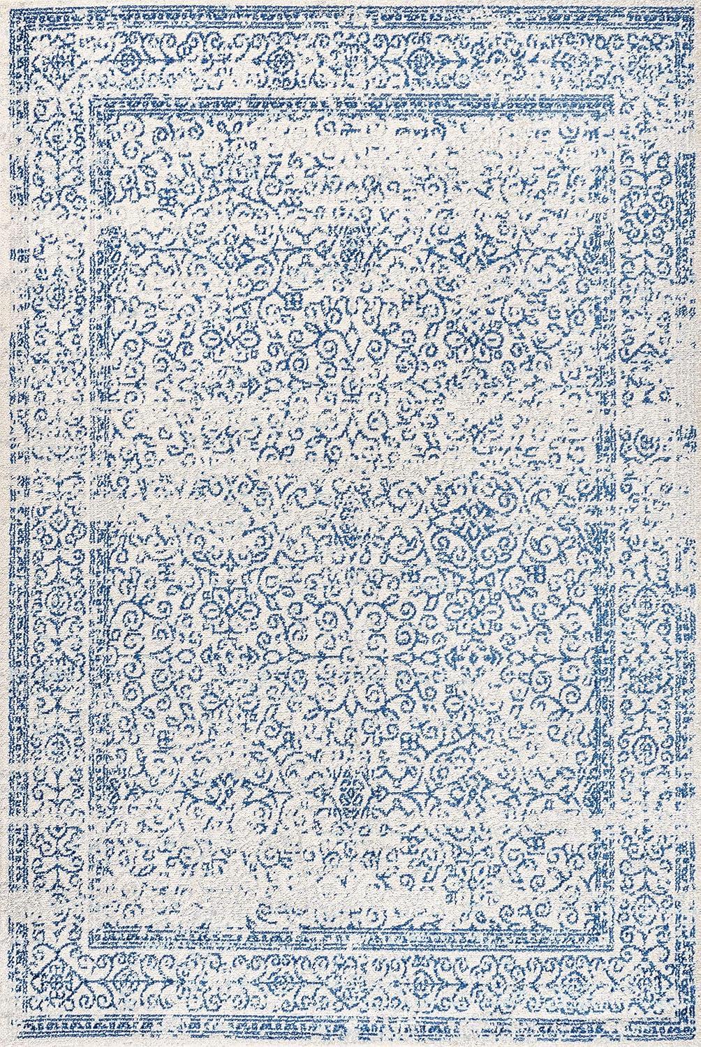 3'x5' Ferro Filigree Charcoal Black and White Area Rug, Cream/Blue - JONATHAN Y