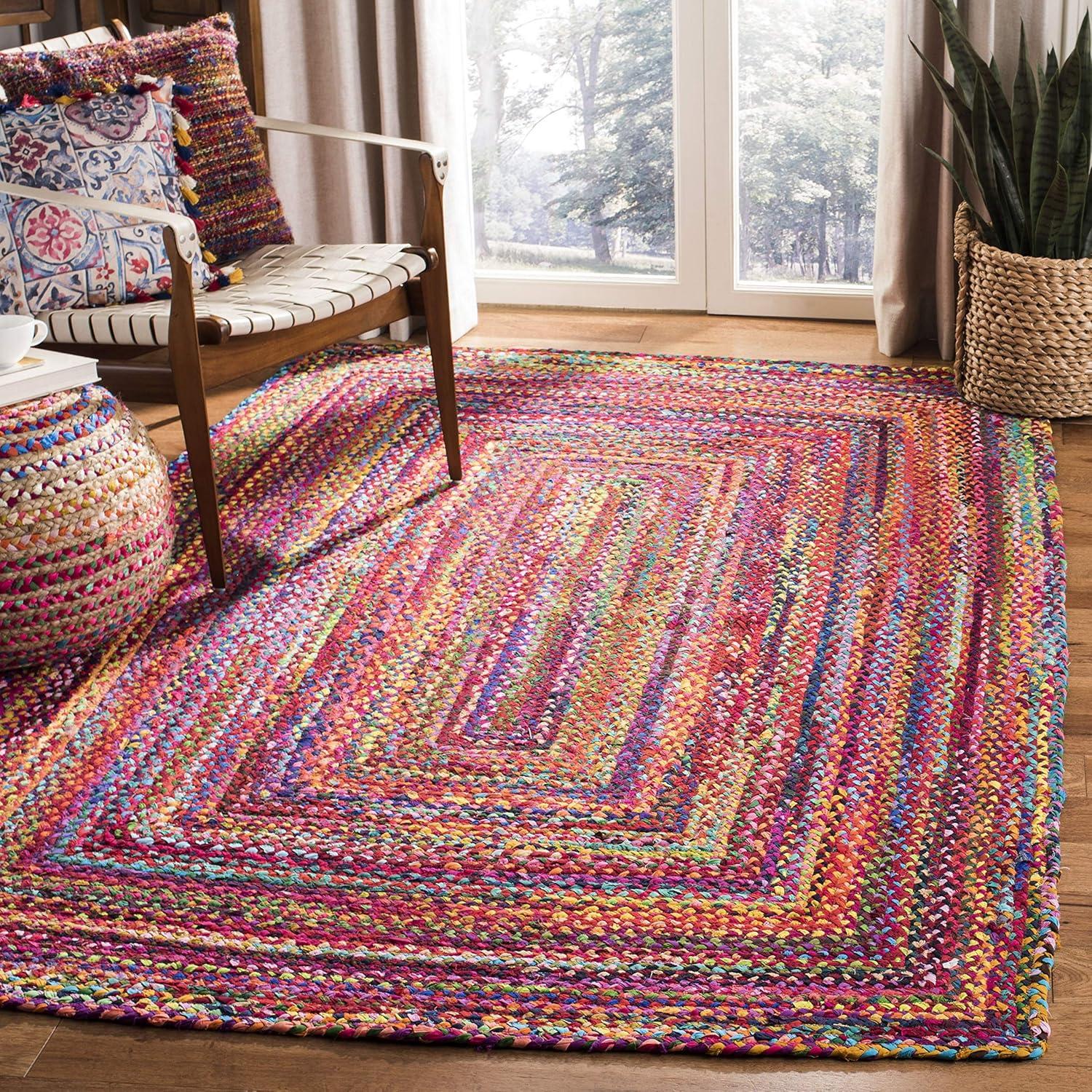 Handmade Red and Multicolor Braided Cotton Area Rug