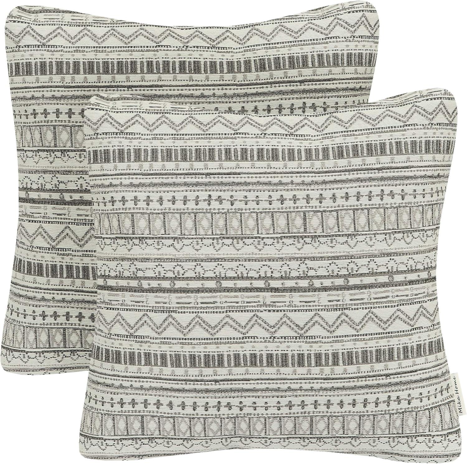 Bohemian Gray Cream Striped Geometric 20x20 Pillow Covers