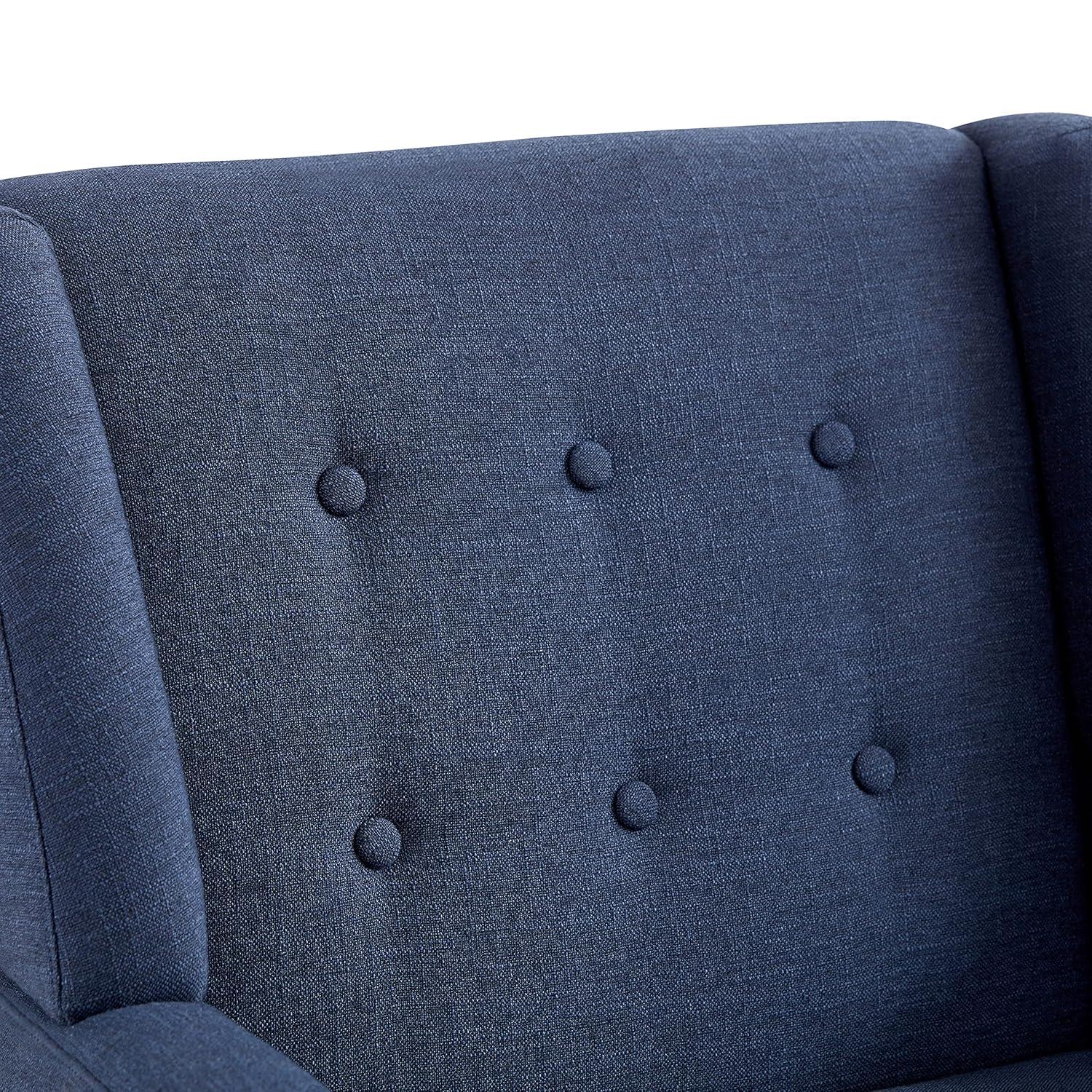 Accent Chair, Comfy Upholstered Mid Century Modern Armchair, Button-Tufted with Linen Fabric Lounge Arm Chairs for Living Room Bedroom(Dark Blue)