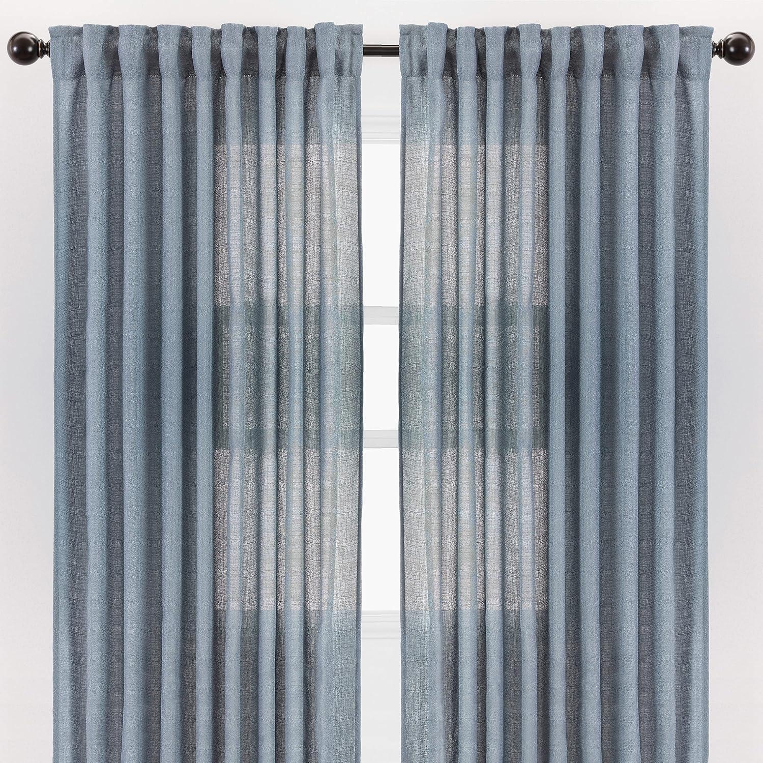 Chanasya 2pk Faux Belgian Flax Semi Sheer Window Curtain Panels - Set of 2 - 52 x 84 Inches Long - Dark Blue