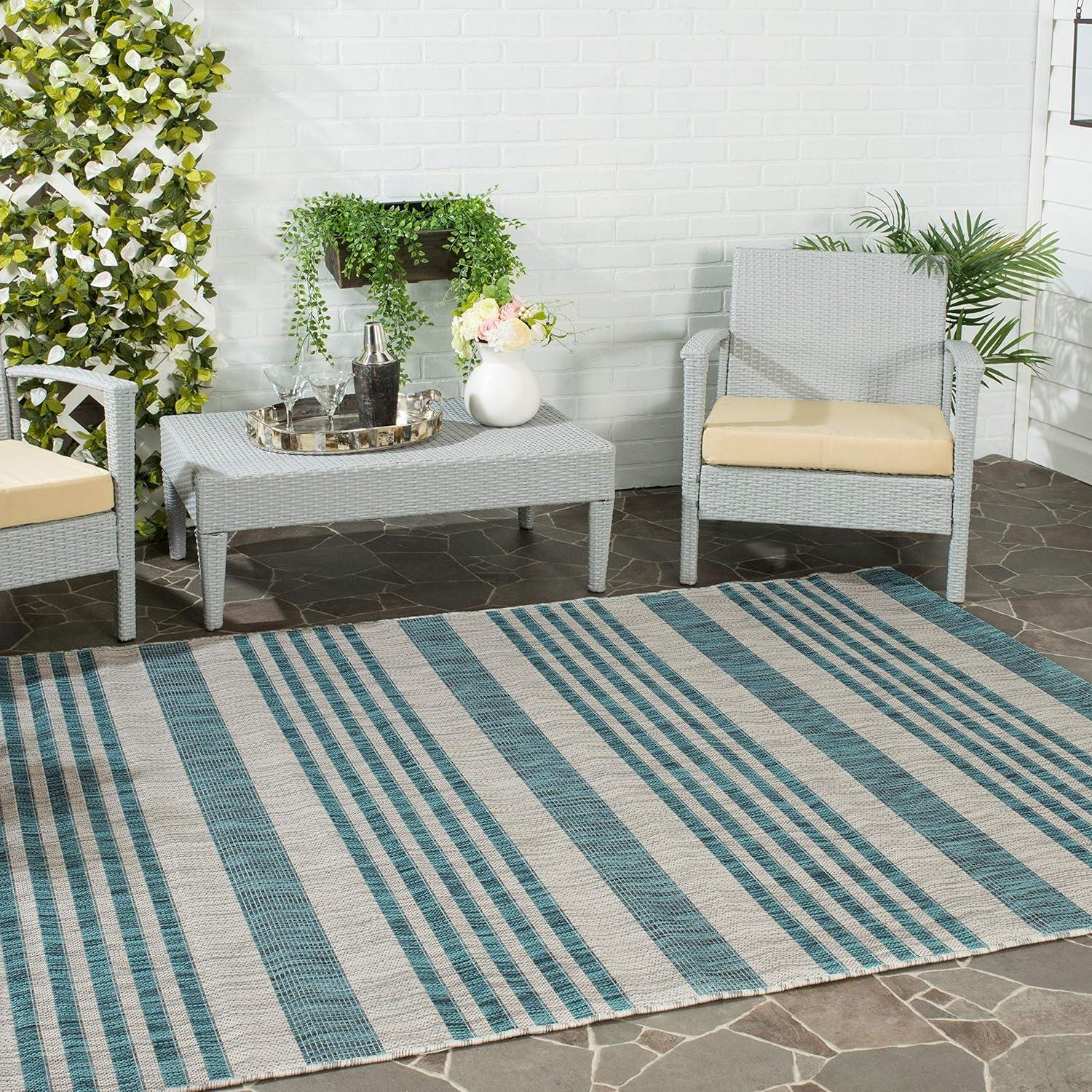 Red and Beige Striped Synthetic Indoor/Outdoor Area Rug