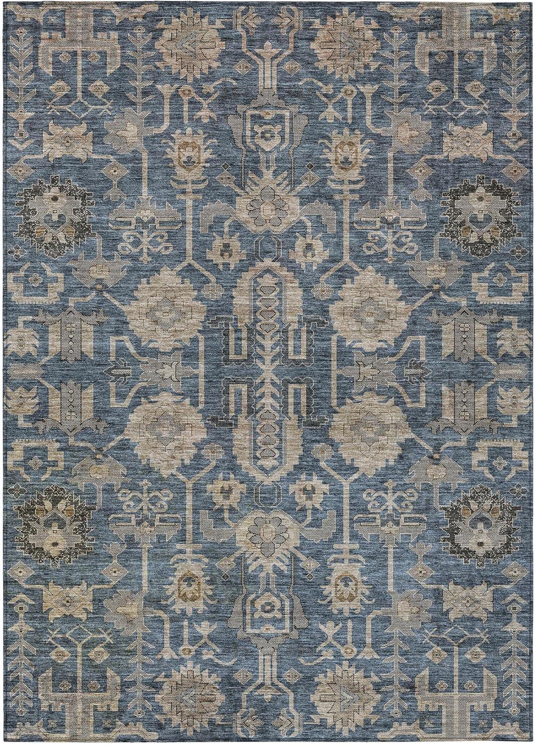 Navy and Beige Synthetic Flat Woven 5' x 7' Area Rug