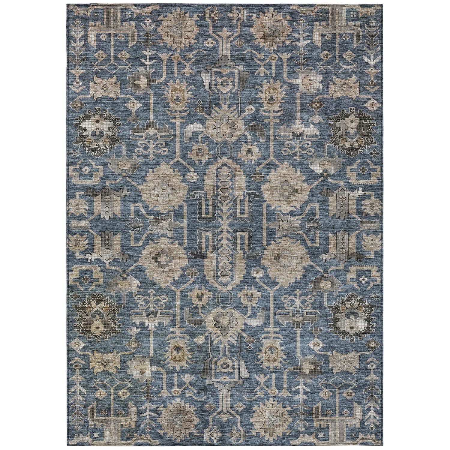 Navy and Beige Synthetic Flat Woven 8' x 10' Oriental Rug