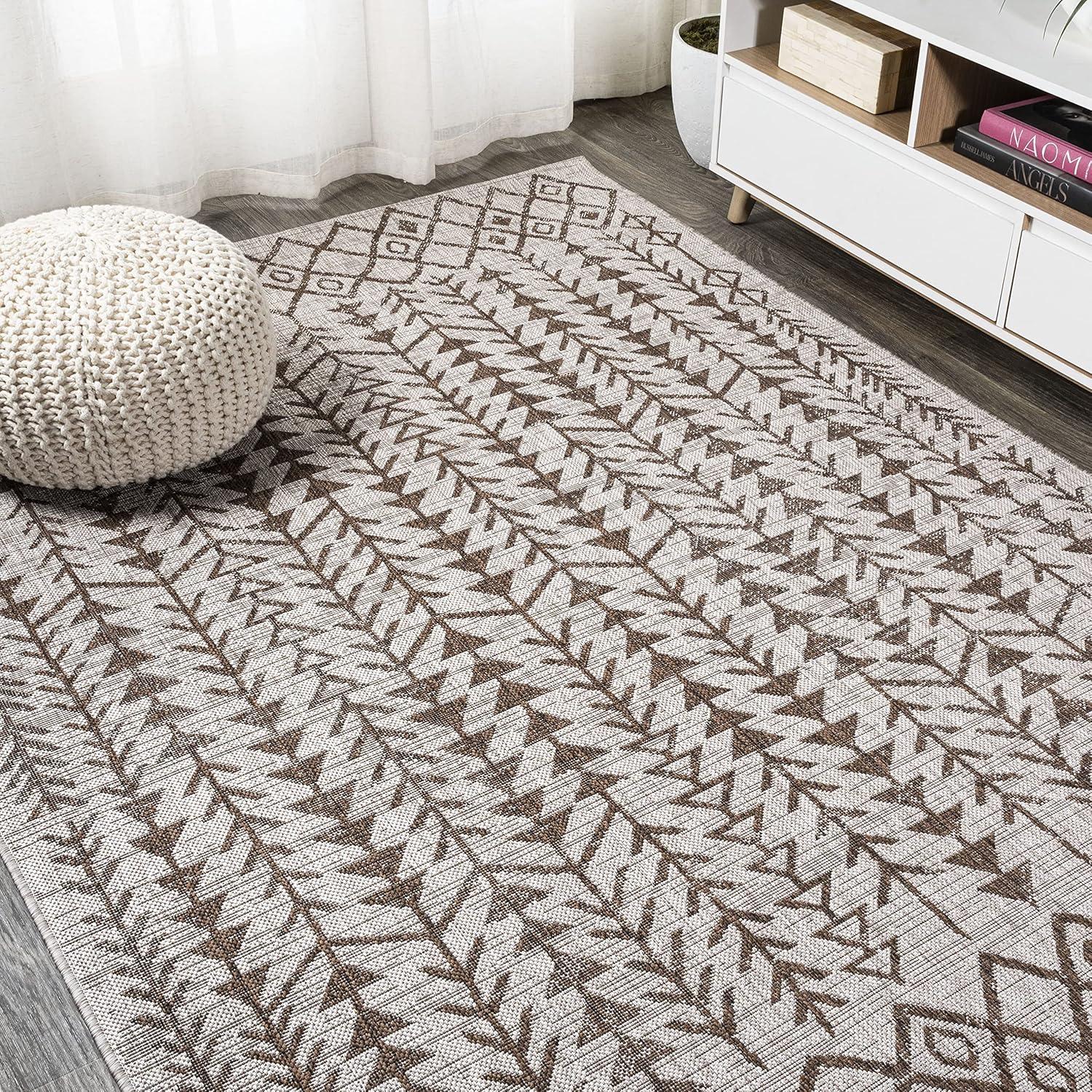 Moroccan-Inspired Geometric Soft Low Pile Area Rug - Beige/Brown