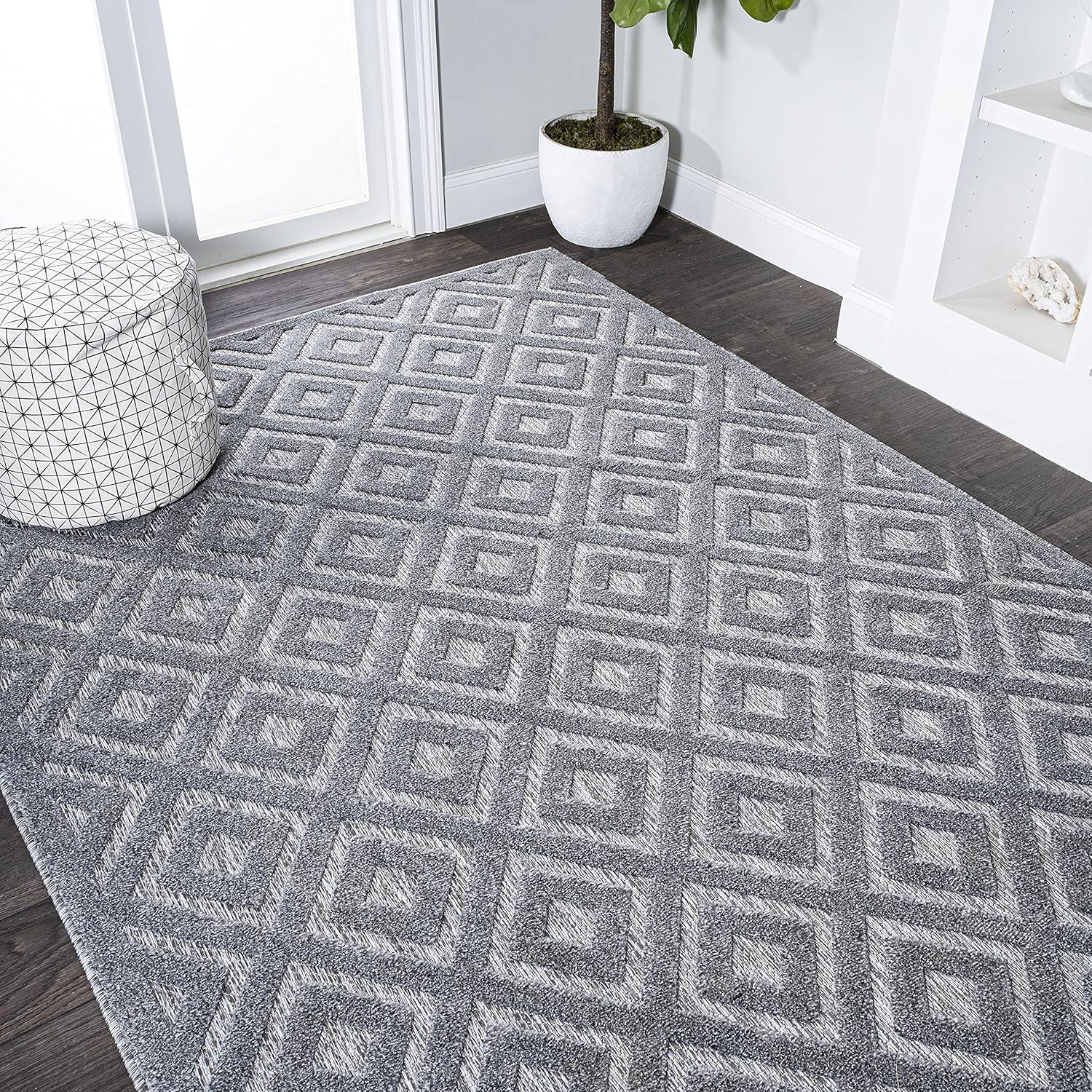 3'x5' Portmany Neutral Diamond Trellis Indoor/Outdoor Area Rug, Dark Gray - JONATHAN Y