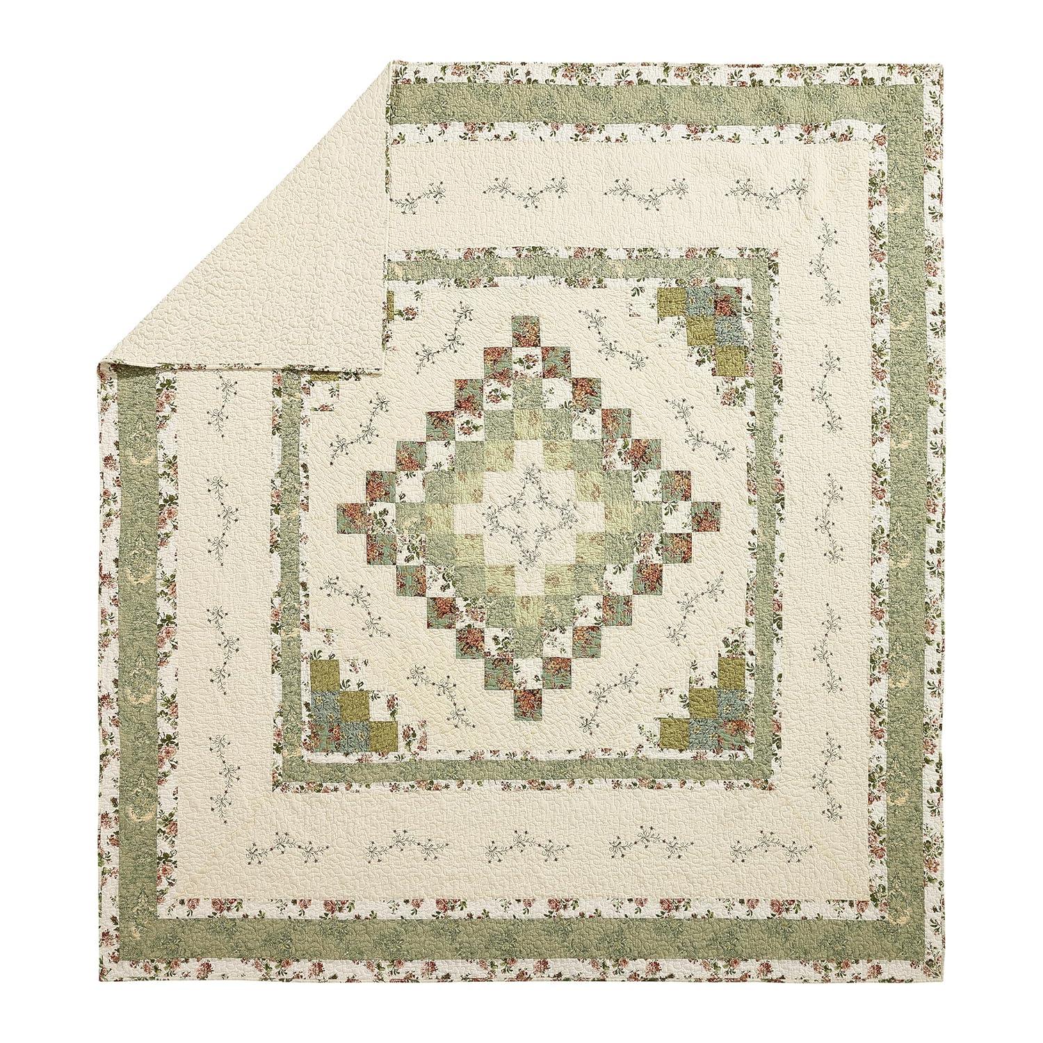 Modern Heirloom Olivia Floral Embroidered Patchwork 3-Piece Quilt Set