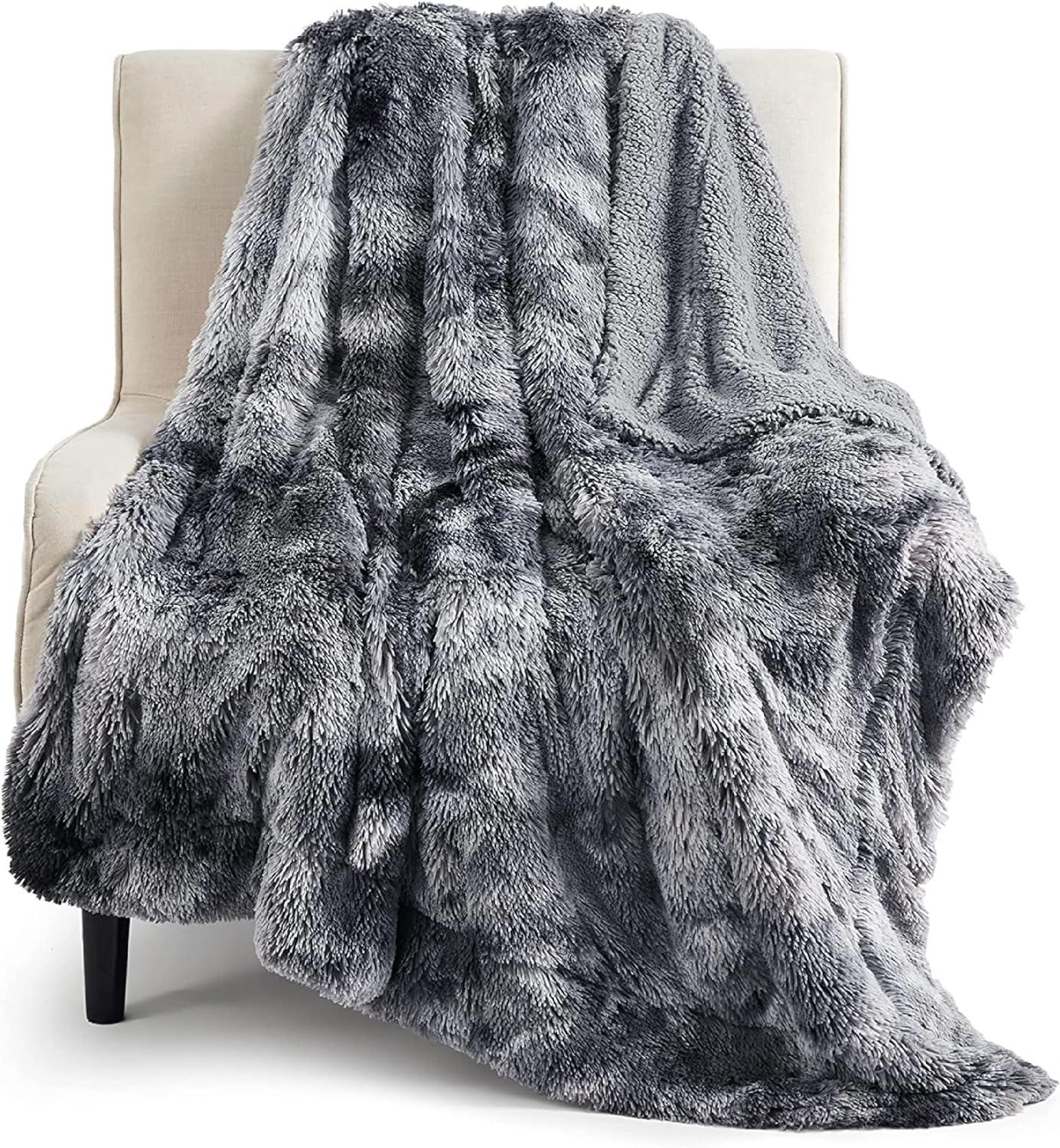 Soft Faux Fur Throw Blanket Grey - Tie - dye Fuzzy Fluffy Cozy Warm Plush Furry Shag Thick Sherpa Shaggy Throws and Blankets Couch, Sofa, Bed, 50x60 inches