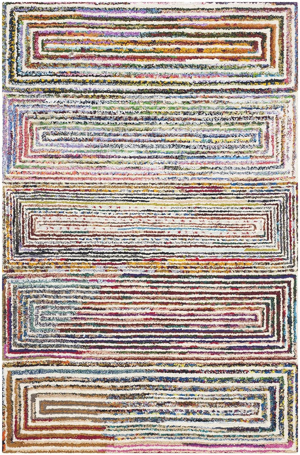 Dakota Fields Nantucket Hand Tufted Wool/Cotton Geometric Rug in Brown/Pink/Blue