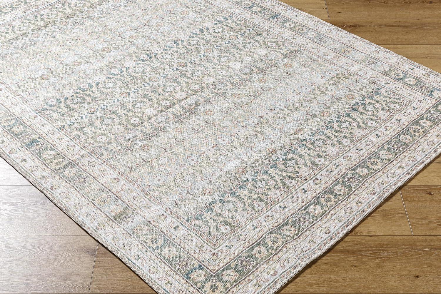 Rainier Green and Gray Washable Synthetic Area Rug, 3'3" x 4'11"