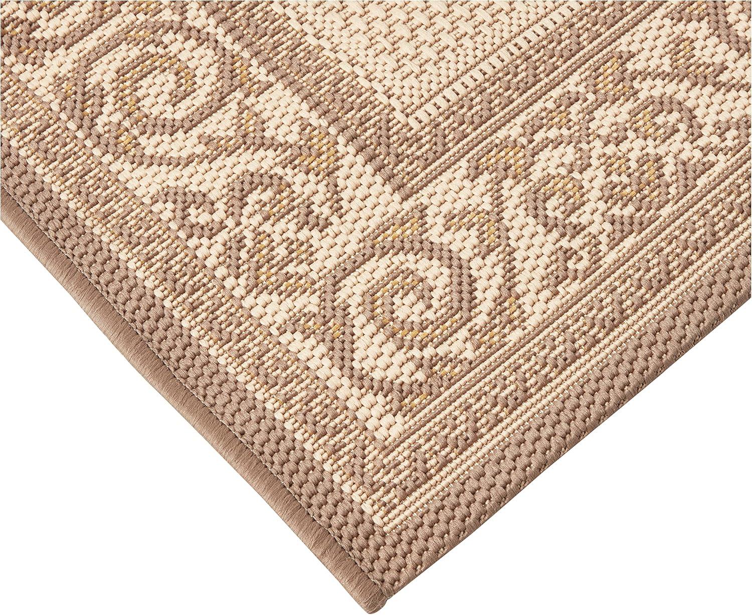 SAFAVIEH Courtyard Cohen Bordered Indoor/Outdoor Area Rug, Beige/Dark Beige, 4' x 5'7"