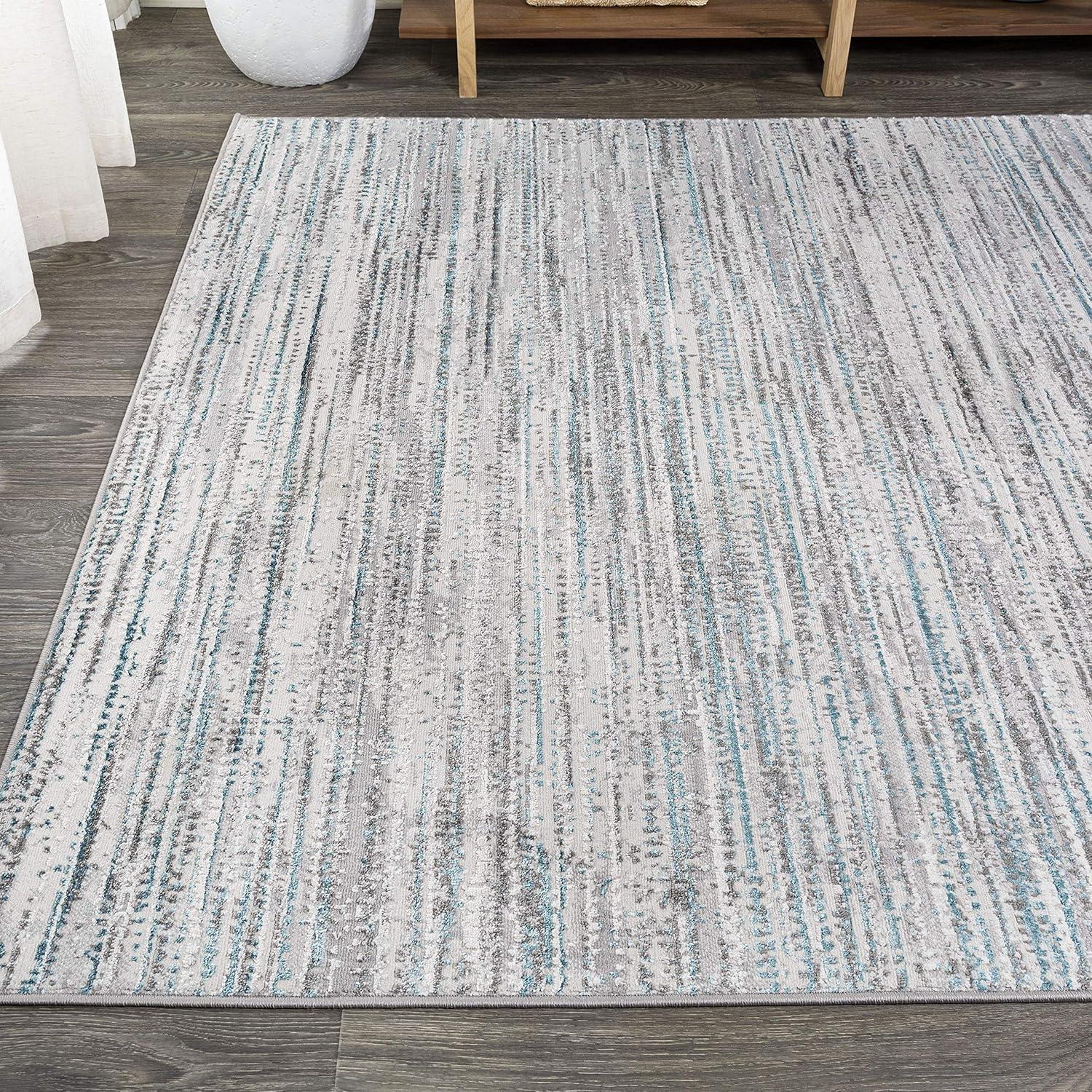 8'x10' Loom Modern Strie'  Area Rug, Gray/Turquoise - JONATHAN Y