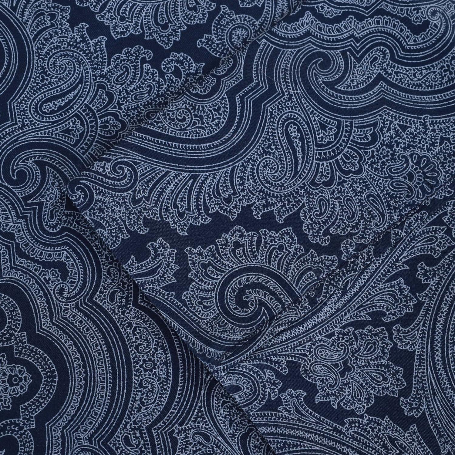 Superior Italian Paisley Cotton Blend Classic Sheet Set, Twin, Navy Blue