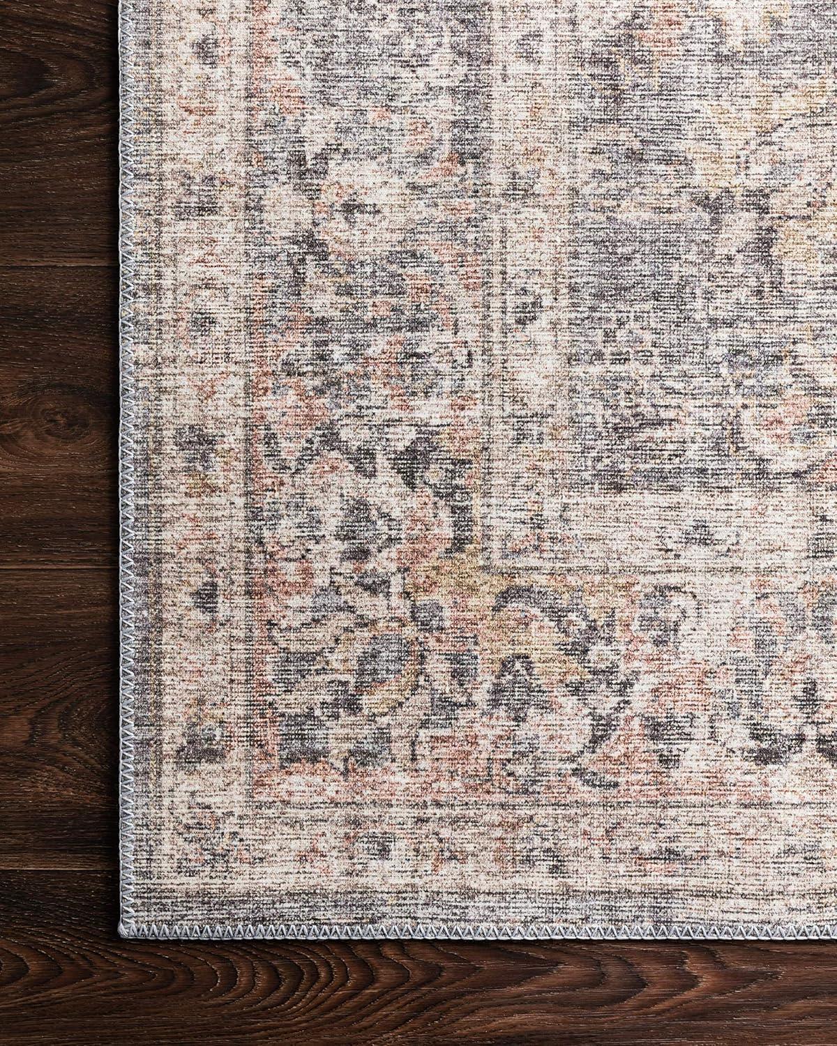 Vintage Inspired Grey and Apricot Oriental Area Rug - 5' x 7'