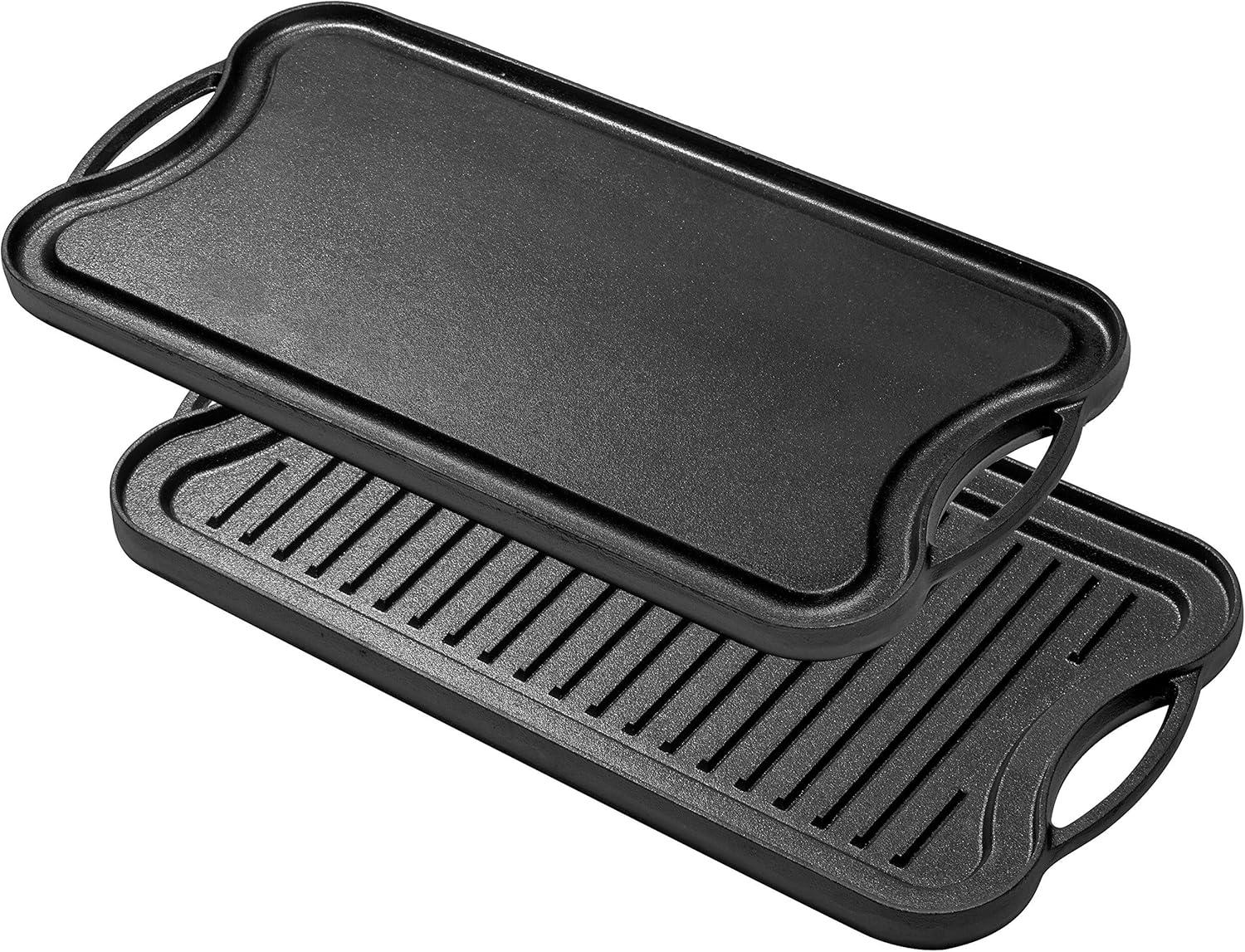 Bruntmor 10X10 2-in-1 Pre-Seasoned Square Cast Iron Reversible Griddle Grill Pan Cookware, Black