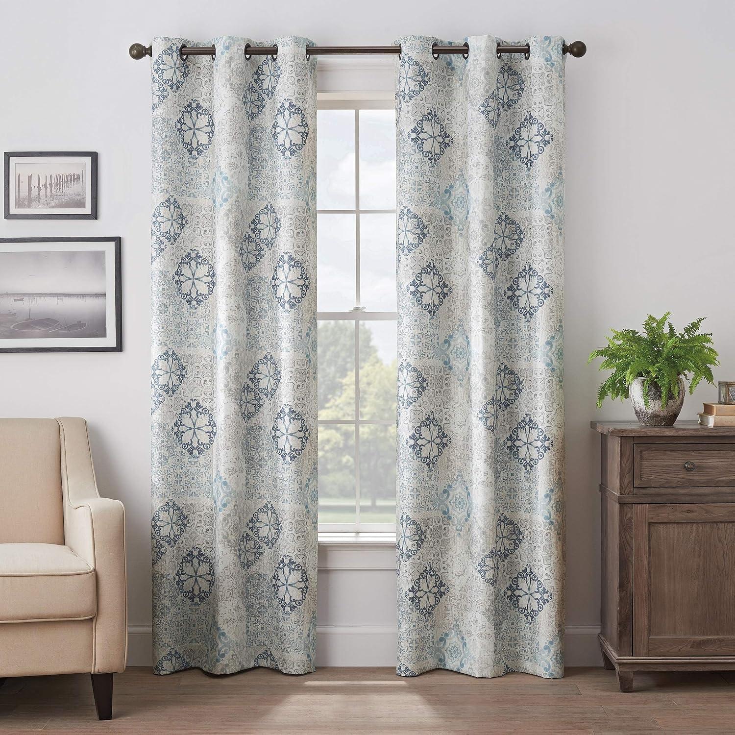 Blue Polyester Blackout Grommet Window Curtain Panel