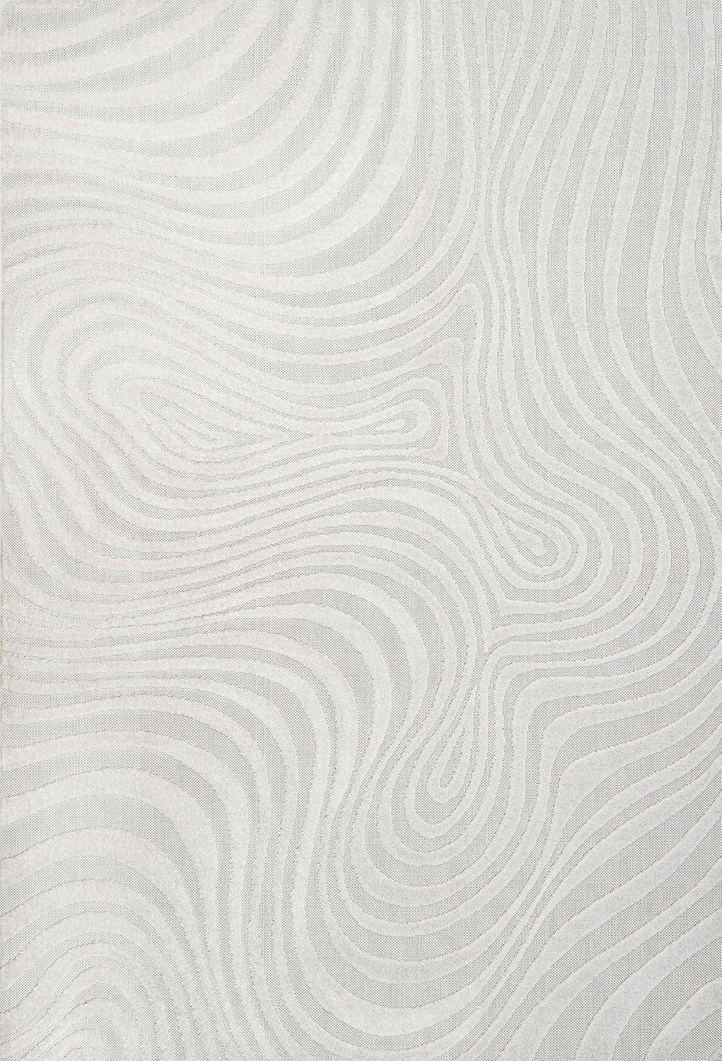 JONATHAN Y Maribo High-Low Abstract Groovy Striped Cream/Ivory 4 ft. x 6 ft. Indoor/Outdoor Area Rug