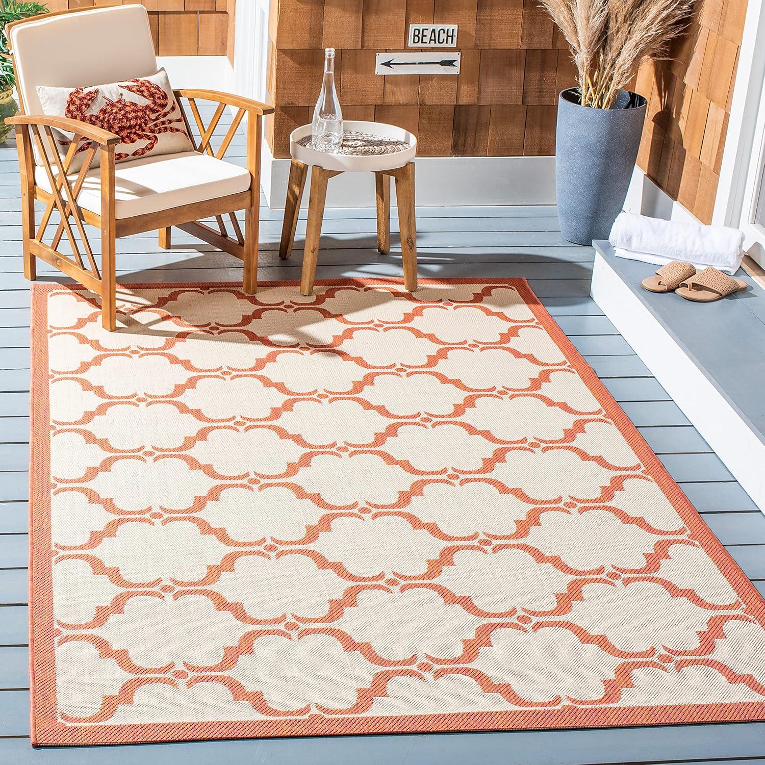 SAFAVIEH Courtyard Collection Accent Rug - 4' x 5'7", Beige & Terracotta, Trellis Design, Non-Shedding & Easy Care, Indoor/Outdoor & Washable-Ideal for Patio, Backyard, Mudroom (CY6009-231)
