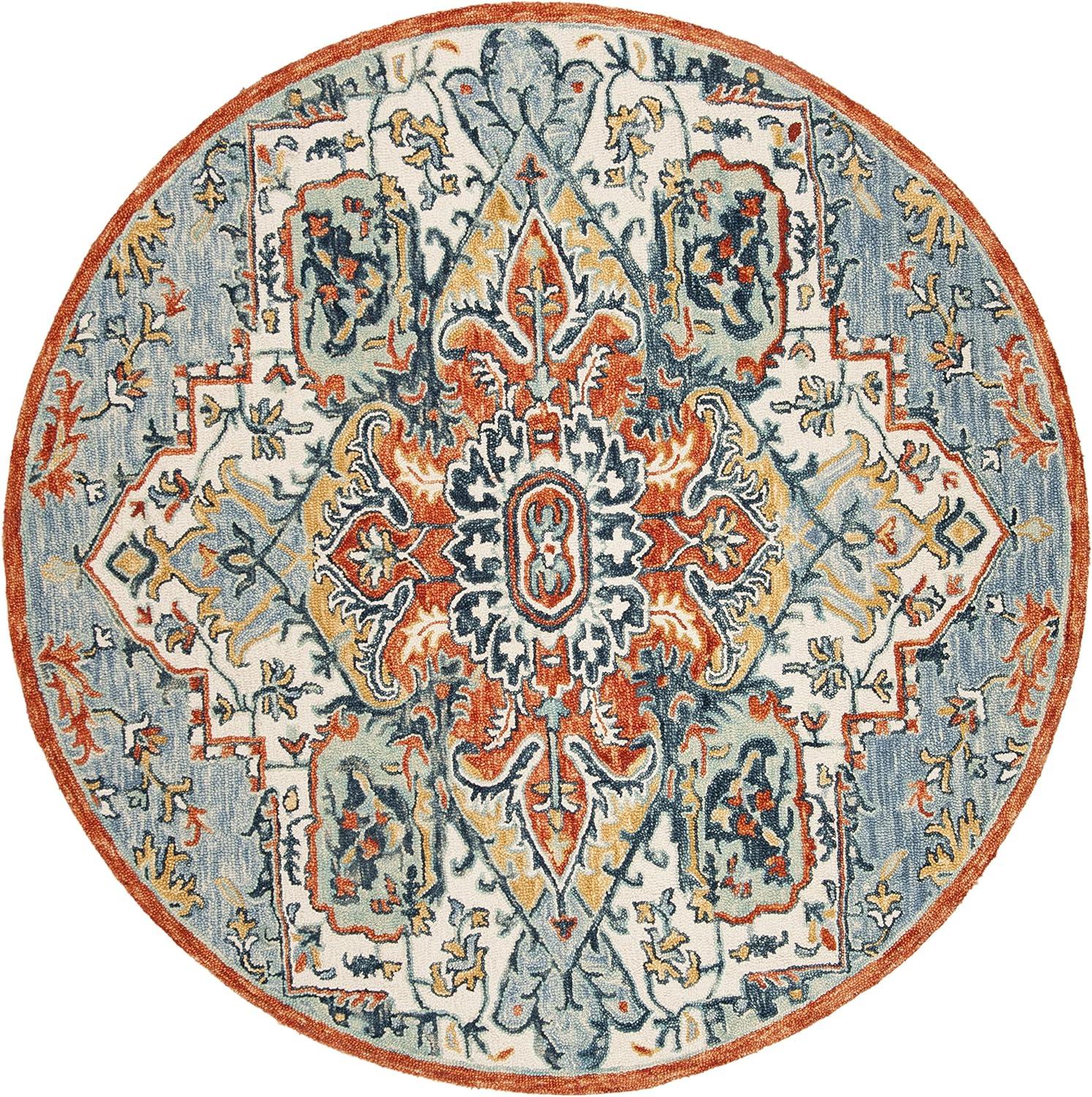 SAFAVIEH Aspen Caroline Floral Area Rug, Blue/Rust, 9' x 9' Round