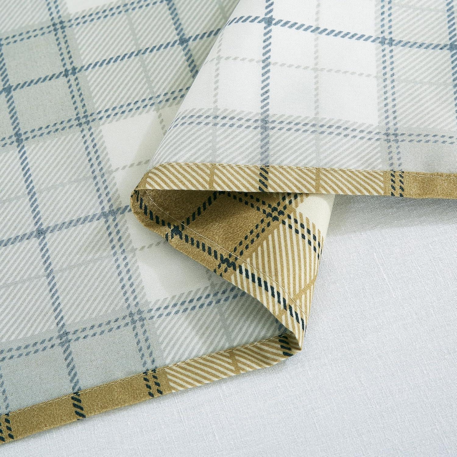 Chezmoi Collection 3-Piece Lodge Plaid Sheet Set Twin Size, Tan Beige Blue Plaid Stripe Printed Brushed Microfiber Lightweight Breathable Deep Pocket Bed Sheets