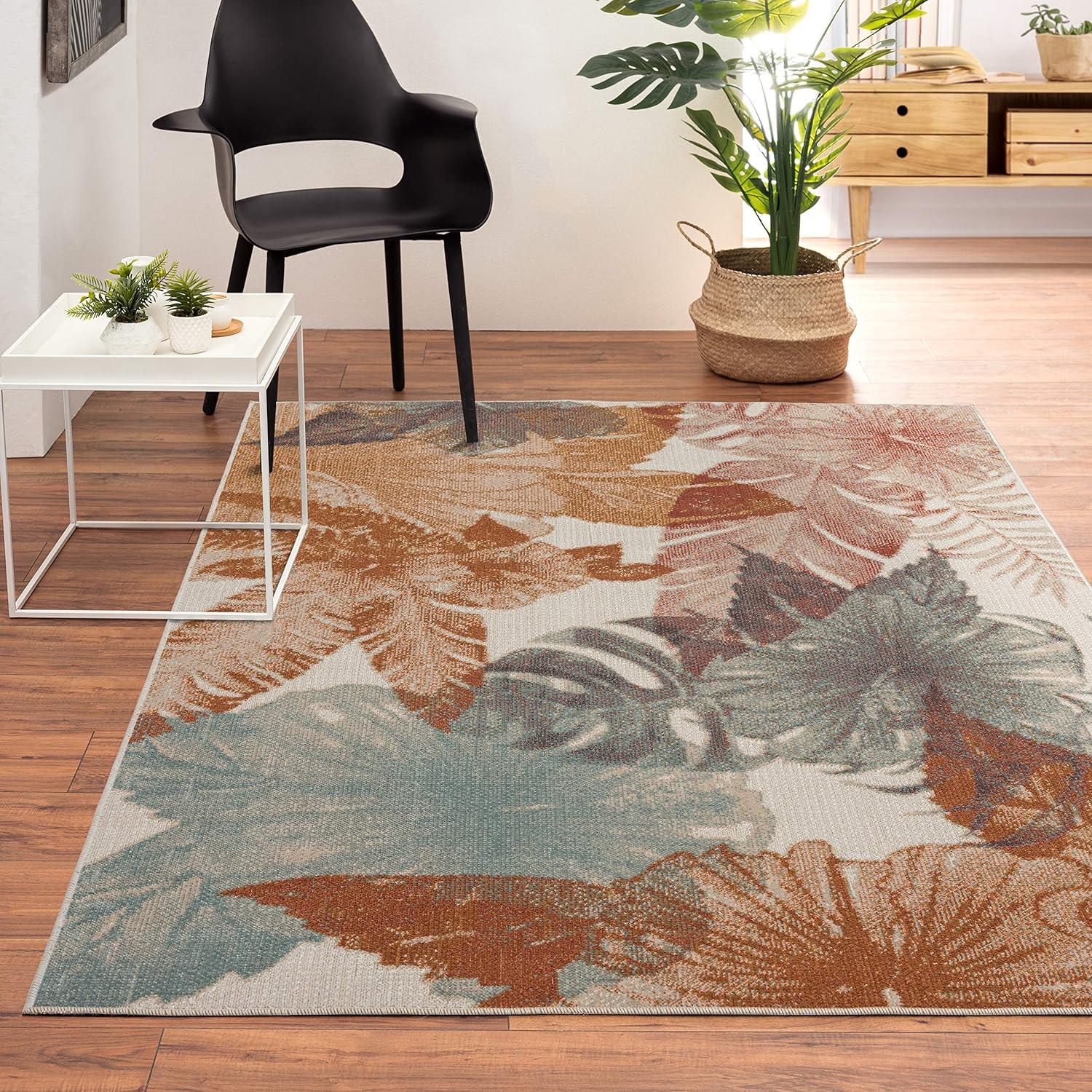 Modern 8' x 10' Blue Synthetic Stain-Resistant Area Rug