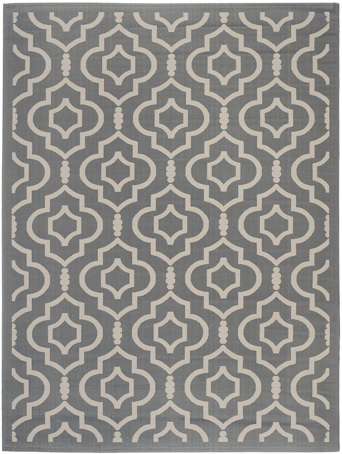 Safavieh Courtyard Alexa Geometric Indoor/Outdoor Area Rug, 4' x 5'7", Anthracite/Beige