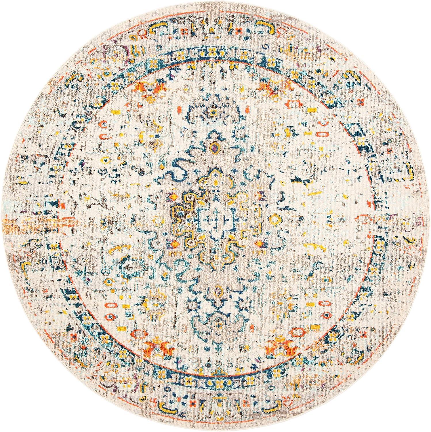 SAFAVIEH Madison Alys Vintage Traditional Area Rug, Cream/Blue, 11' x 11' Round