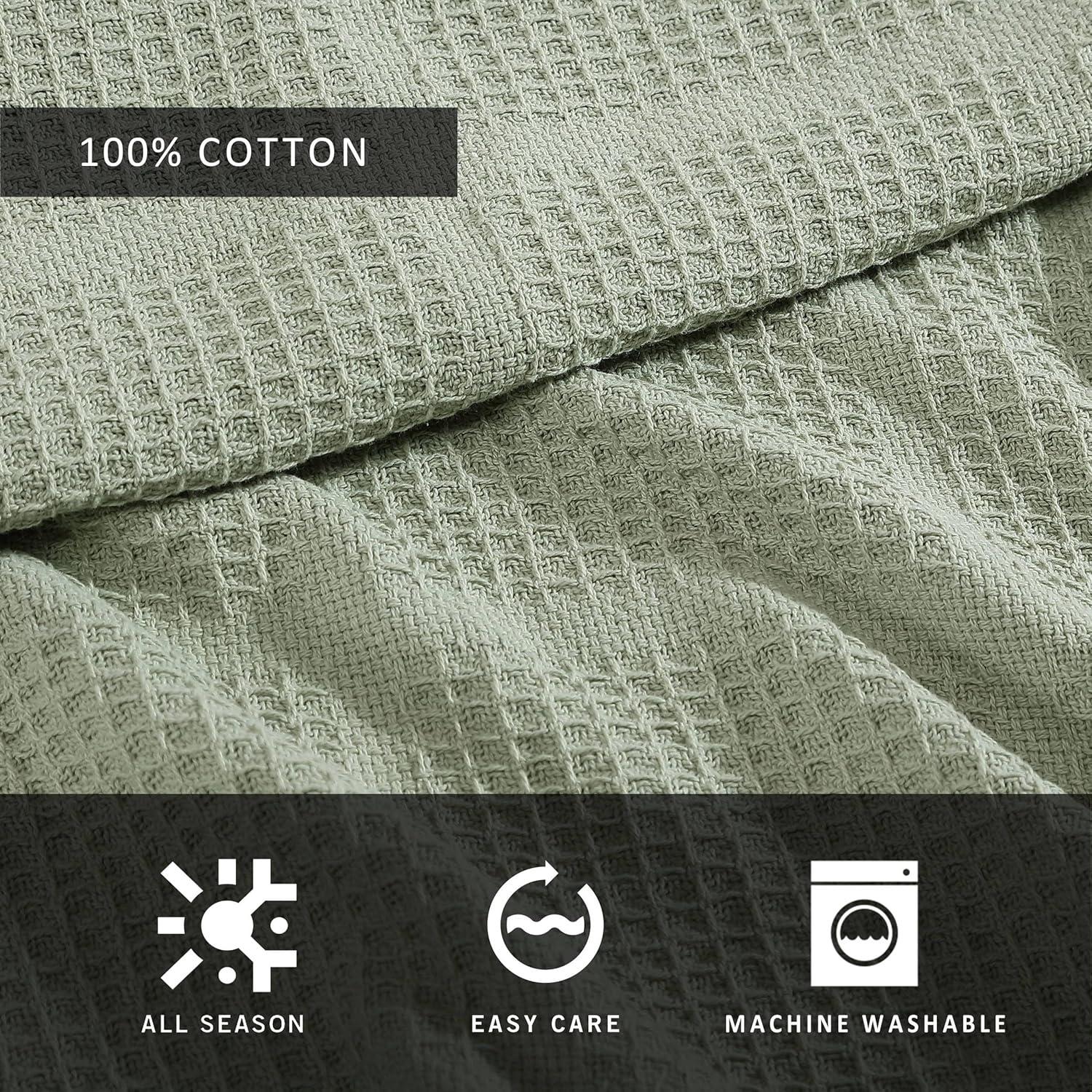 King Green Cotton Waffle Weave Lightweight Blanket Set