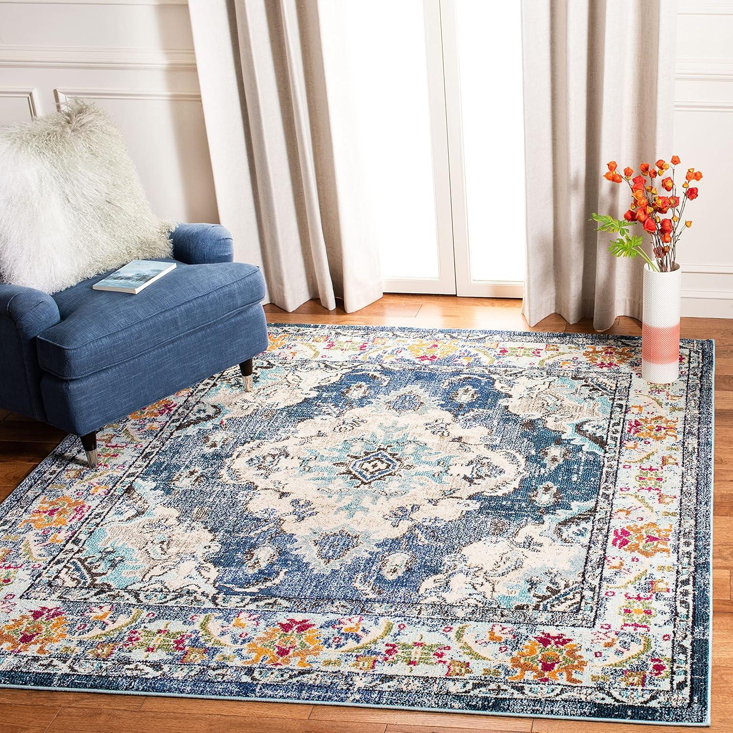 Monaco MNC243 Power Loomed Area Rug - Navy/Light Blue - 4'x4' - Safavieh.