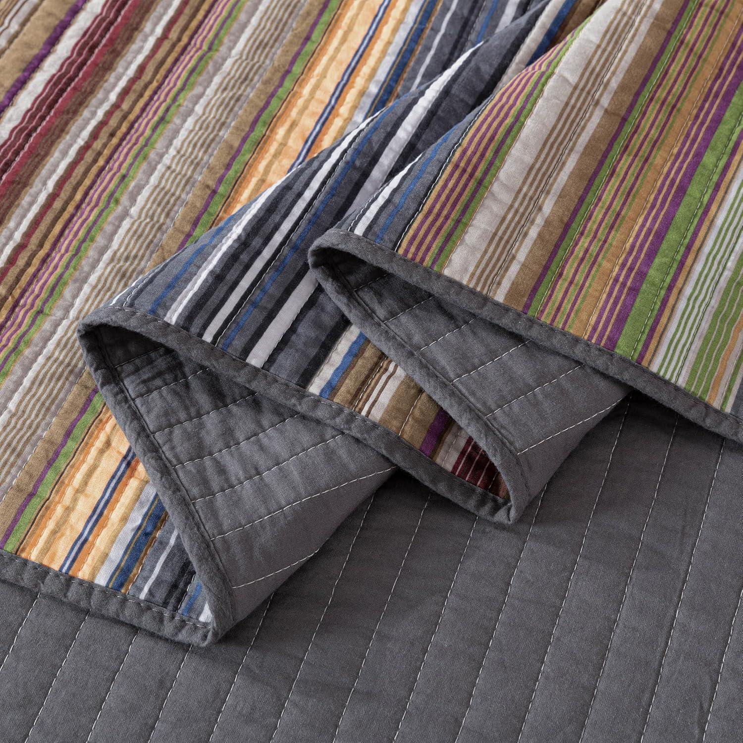 Chezmoi Collection Cotton Quilted Striped Quilt Set