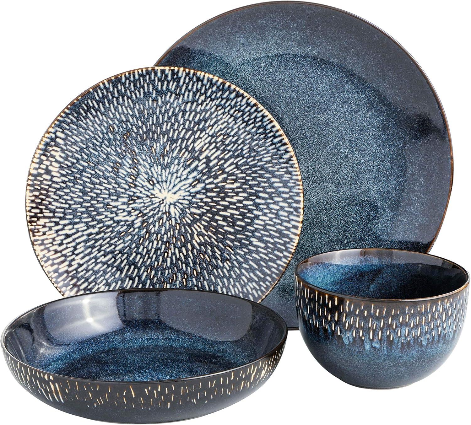 Cobalt Blue Ceramic 16-Piece Dinnerware Set for 4