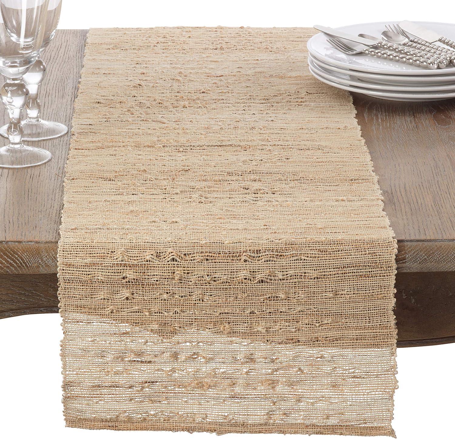 Beige Woven Ramie Coastal Table Runner, 14"x90"