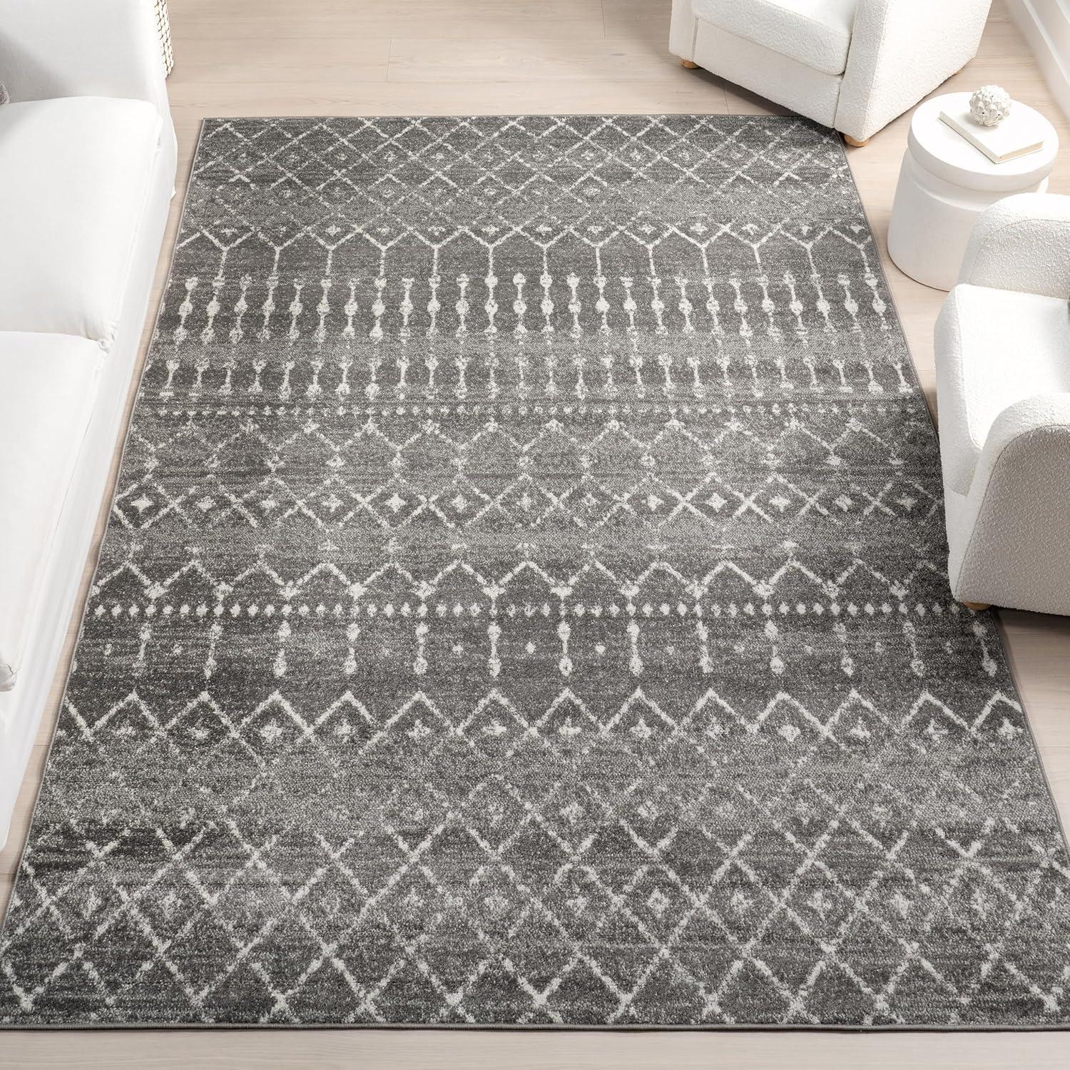 Nuloom 8 Square Moroccan Blythe Indoor Area Rug, Dark Grey, Faded Bohemian Design, Stain Resistant, BedroomLiving Room, Kitchen,