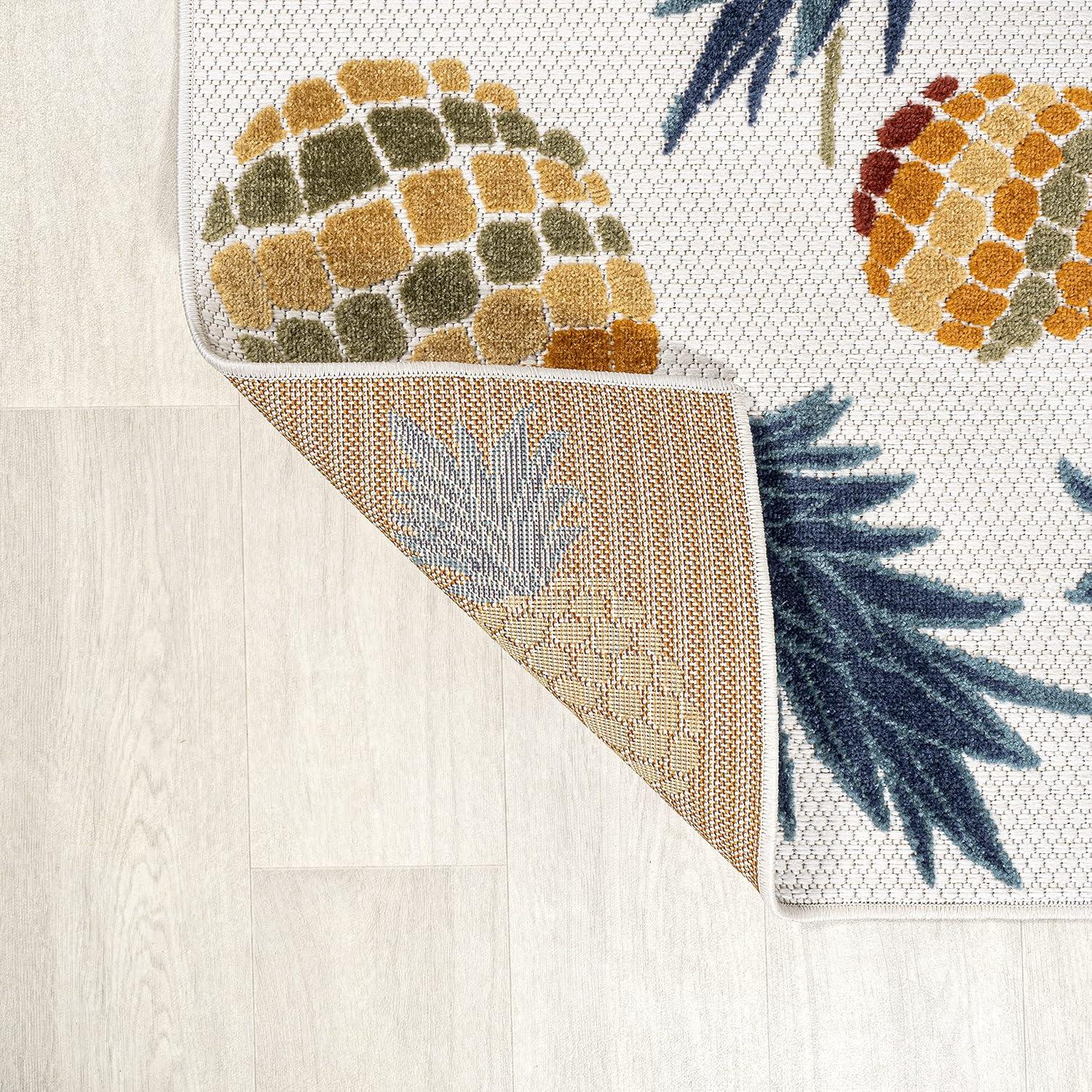 3' x 5' Ananas Bold Pineapple High-Low Indoor/Outdoor Area Rug, Orange/Navy - JONATHAN Y