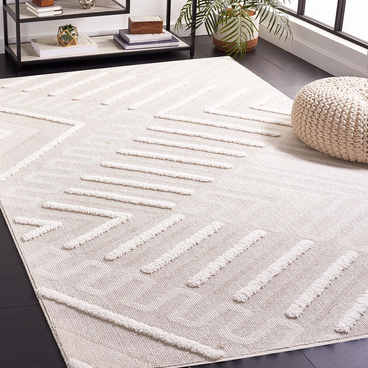 Ivory Geometric 9' x 12' Flat Woven Synthetic Area Rug